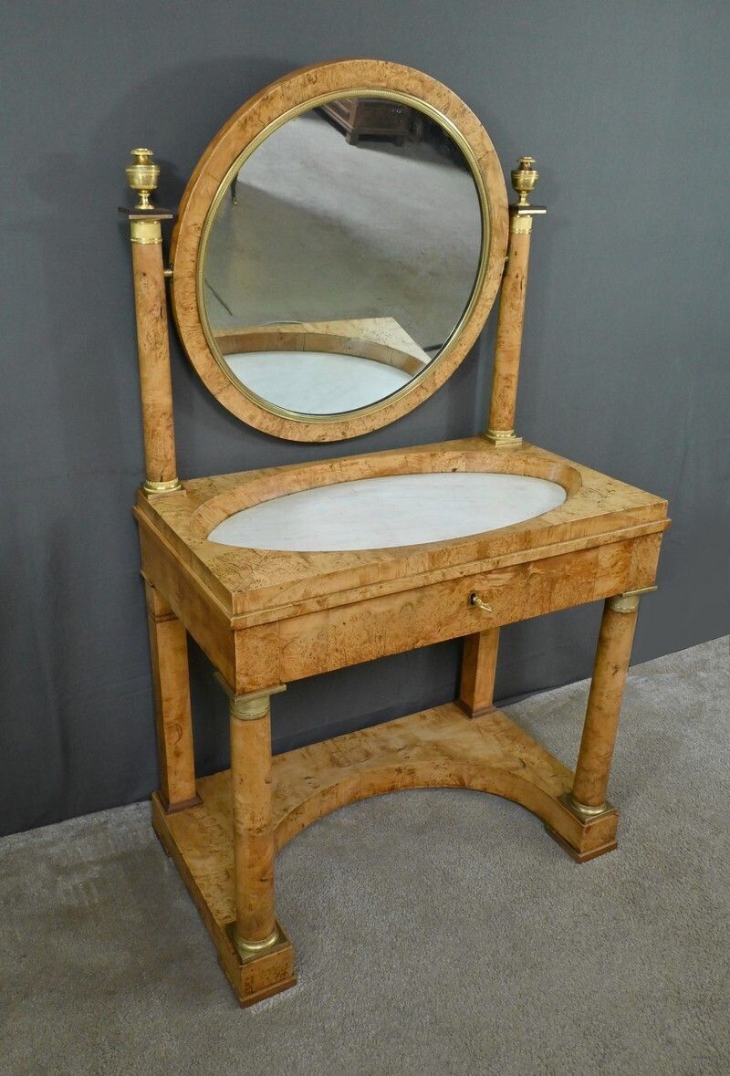 Dressing Table In Elm Burl Veneer, Empire Period – Early 19th Century photo for sale