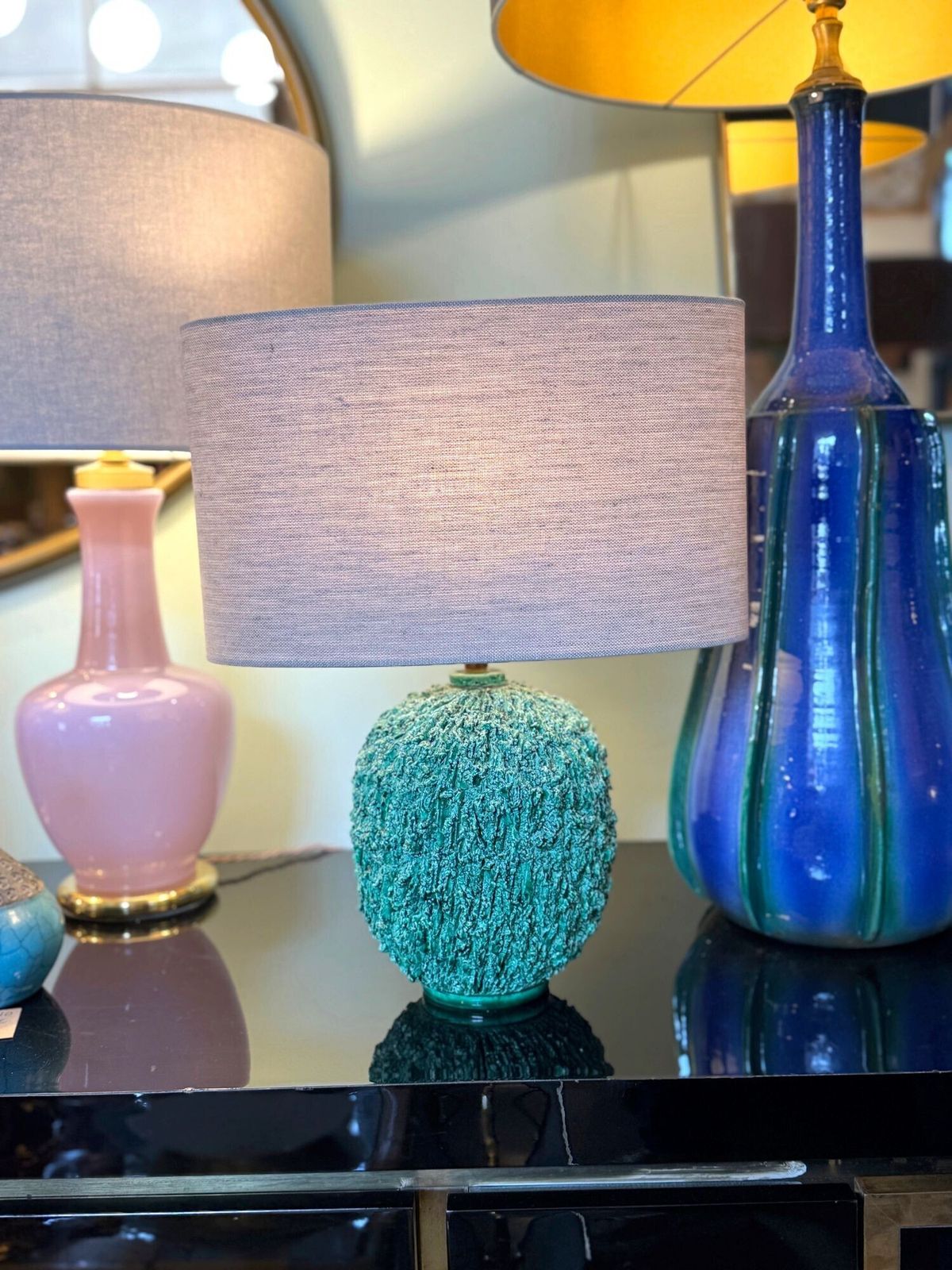 A 1950s Studio Pottery "Hedgehog" Lamp By Gunnar Nylund For Rörstrand In Vibrant Green. photo Lighting
