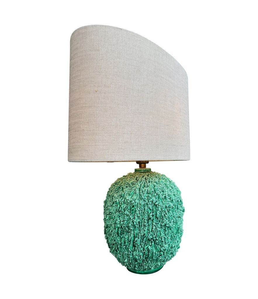 A 1950s Studio Pottery "Hedgehog" Lamp By Gunnar Nylund For Rörstrand In Vibrant Green. photo 1450.0