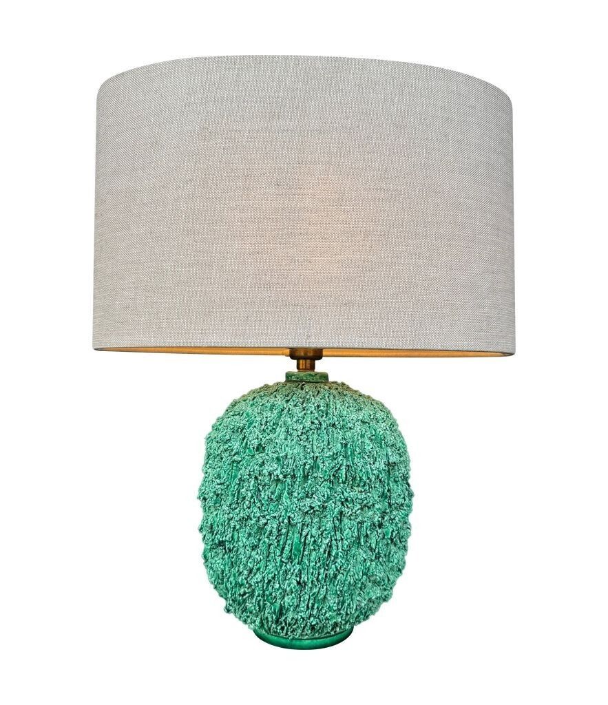 A 1950s Studio Pottery "Hedgehog" Lamp By Gunnar Nylund For Rörstrand In Vibrant Green. photo vinterior