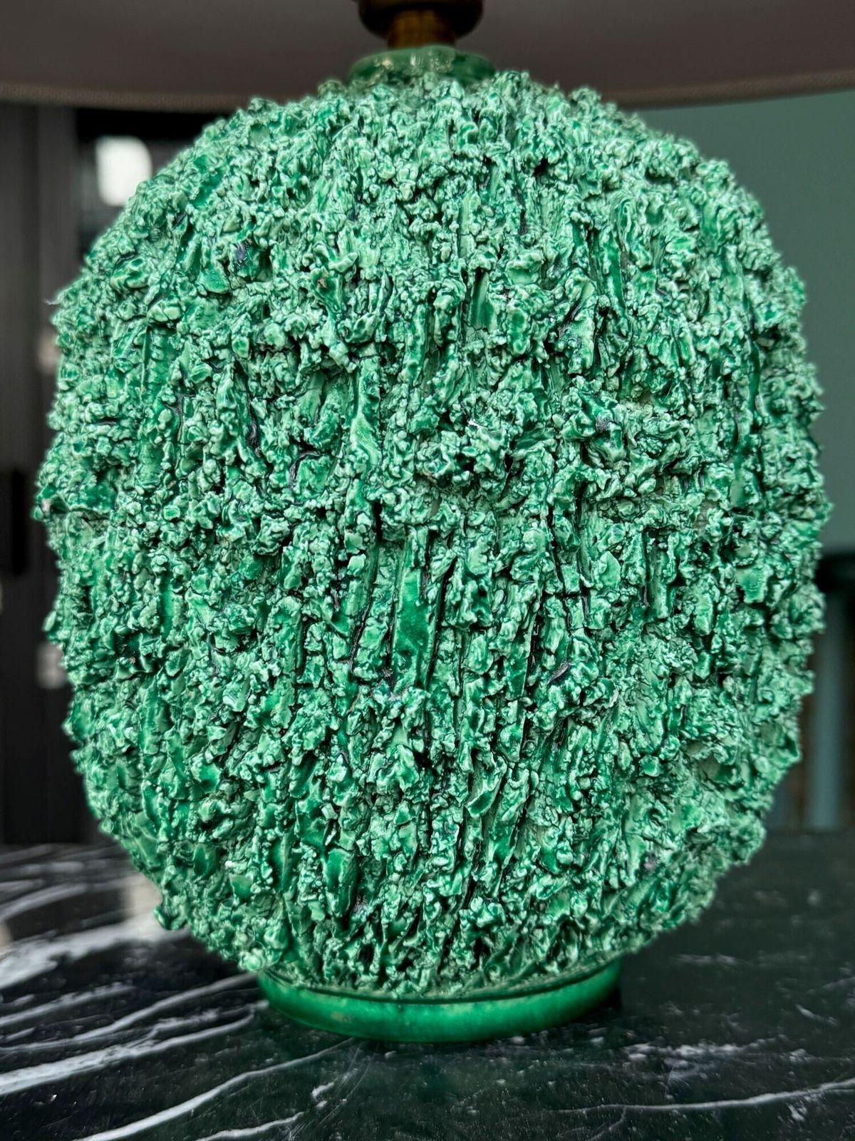 photo vinterior A 1950s Studio Pottery "Hedgehog" Lamp By Gunnar Nylund For Rörstrand In Vibrant Green.