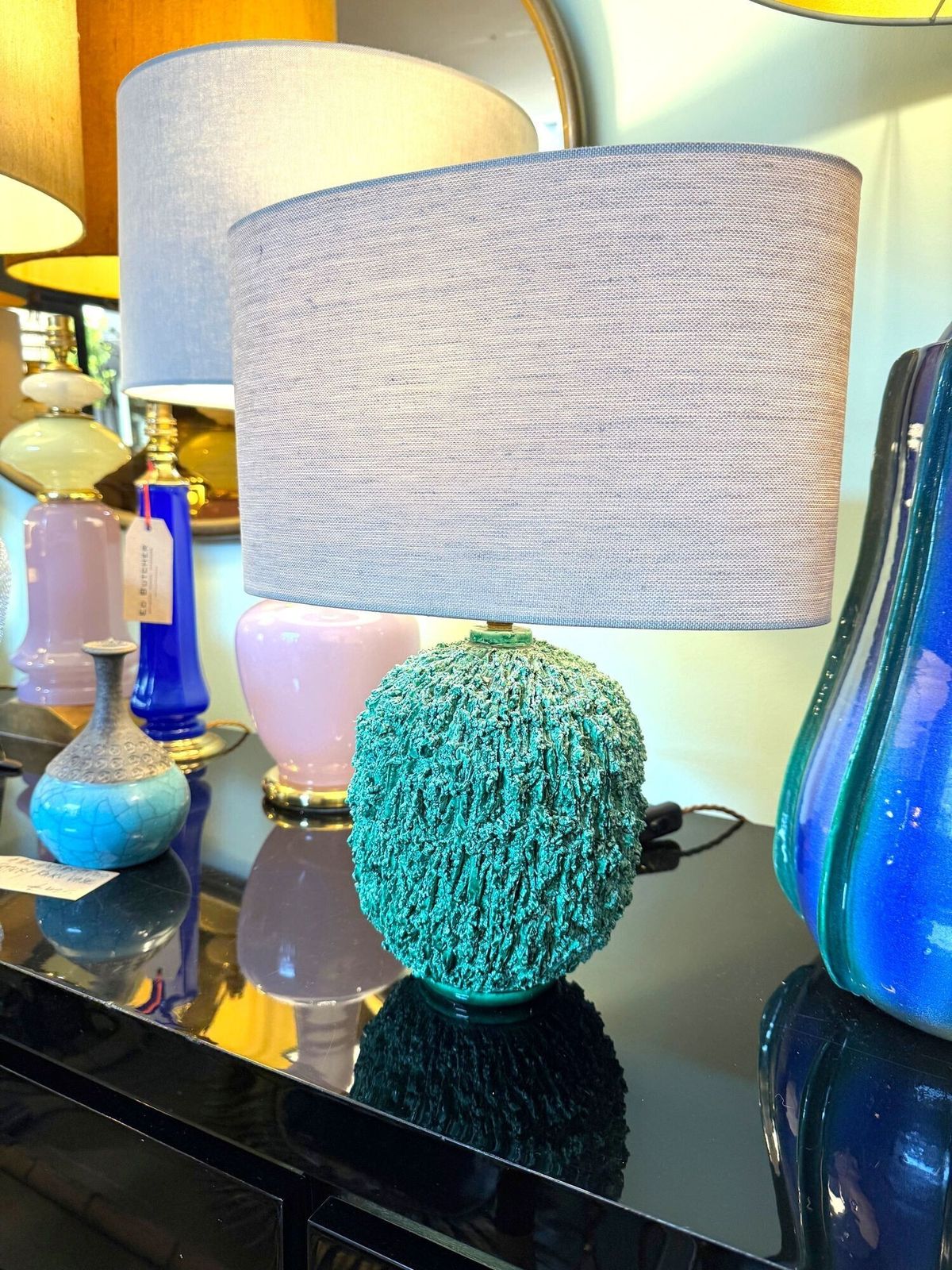 photo vintage A 1950s Studio Pottery "Hedgehog" Lamp By Gunnar Nylund For Rörstrand In Vibrant Green.