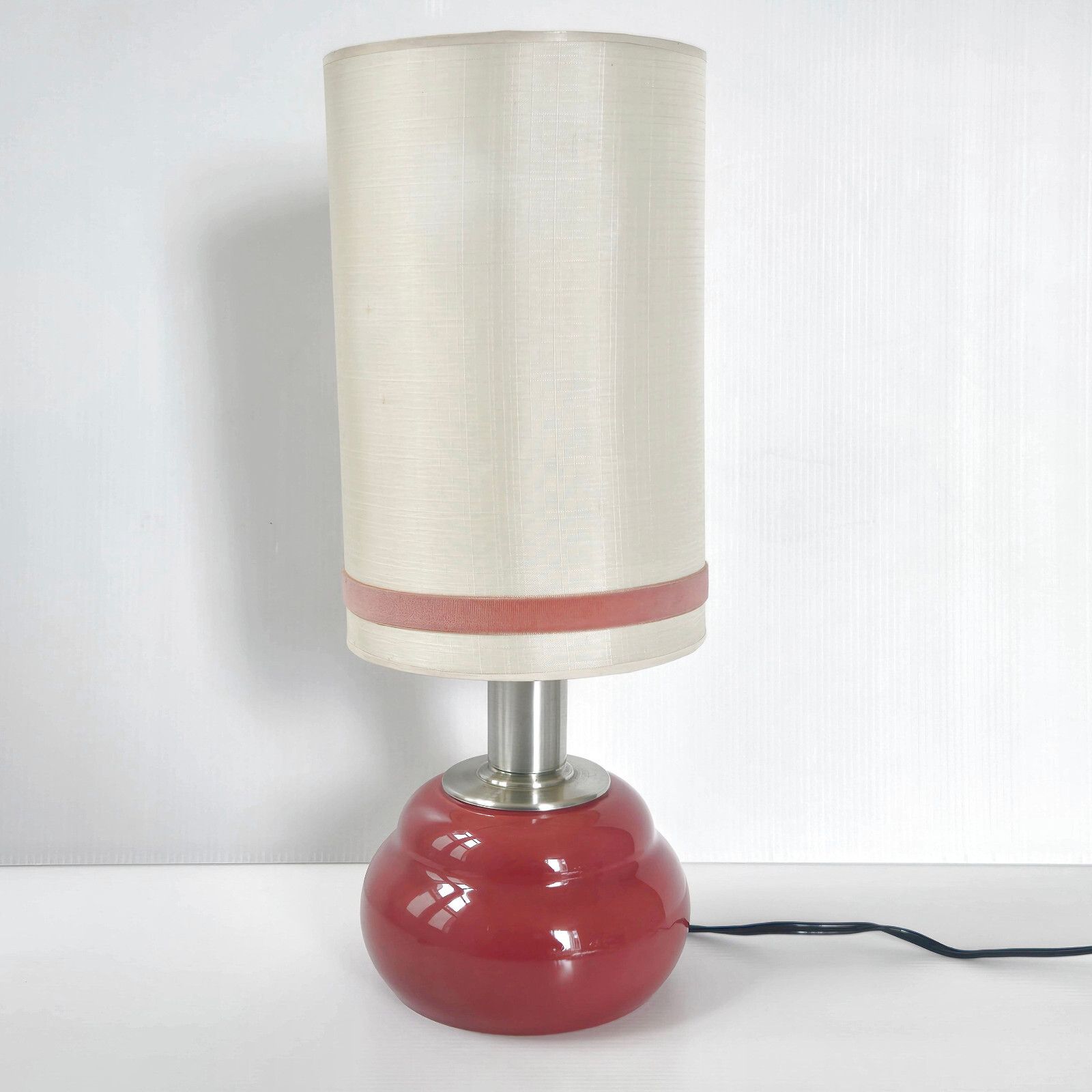 Vintage 1960s Old Pink Ceramic & Steel Brush Table Lamp 60s Retro