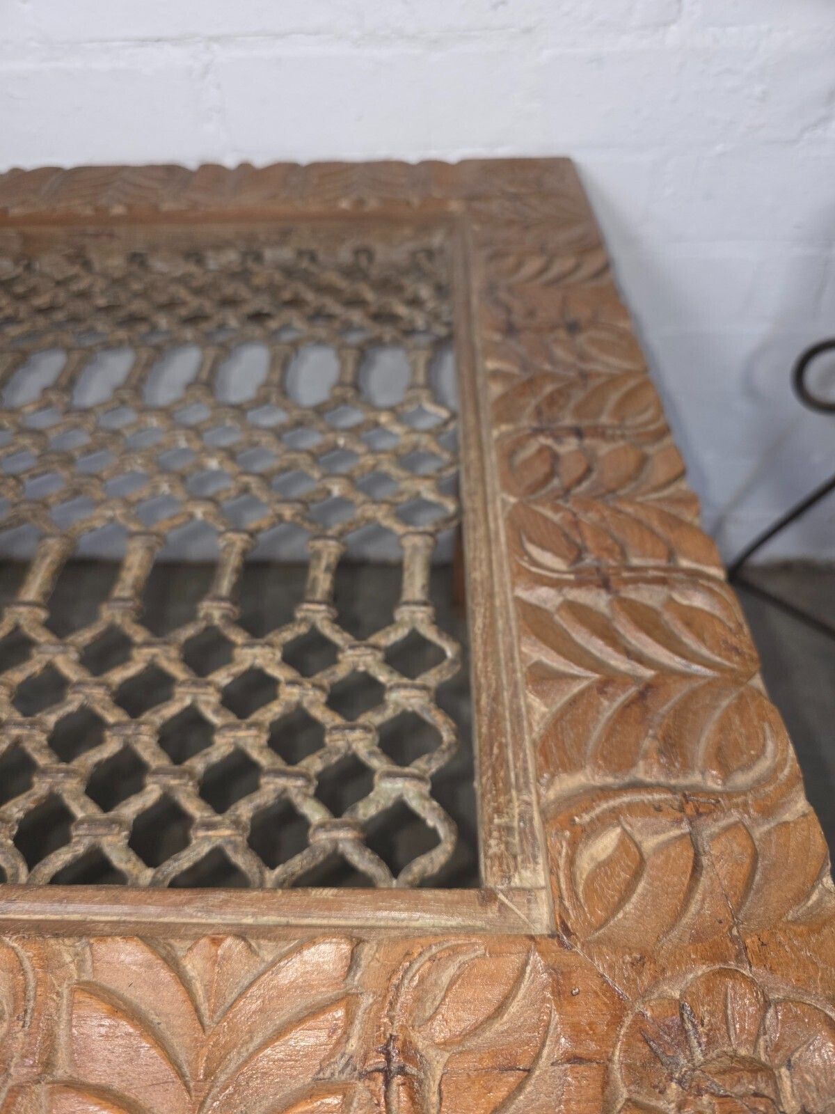 Vintage Reclaimed Indian Solid Wooden Iron Lattice Coffee Side Table Plant Stand photo 160.0