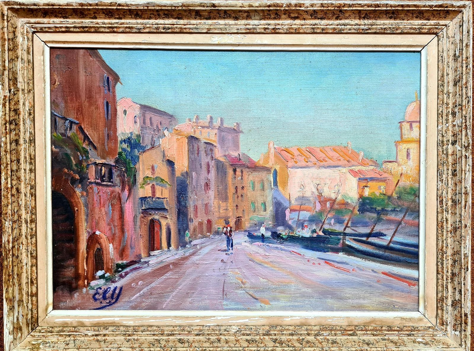 Collioure, A Mediterranean Street Scene And The Church Of Notre Dame Des Anges By E.L.Y.