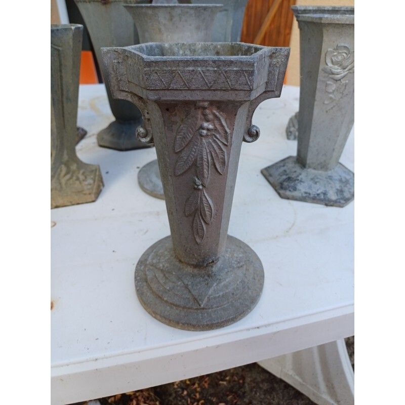 Set Of 8 Cast Iron And Aluminum Vases 1900 photo furniture