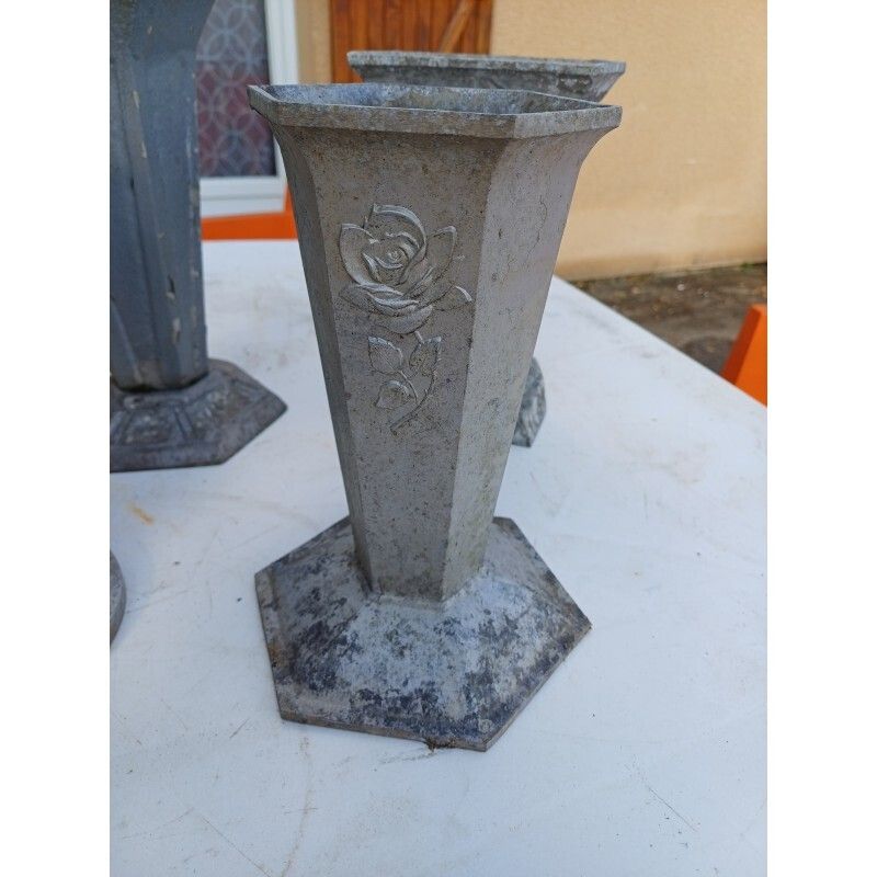 Set Of 8 Cast Iron And Aluminum Vases 1900 photo Home Decor