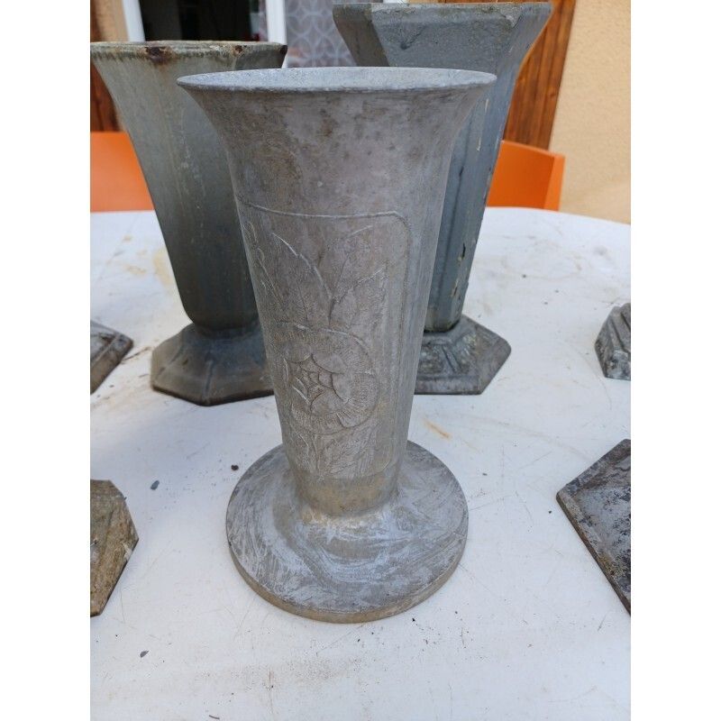 Set Of 8 Cast Iron And Aluminum Vases 1900 photo 191.0