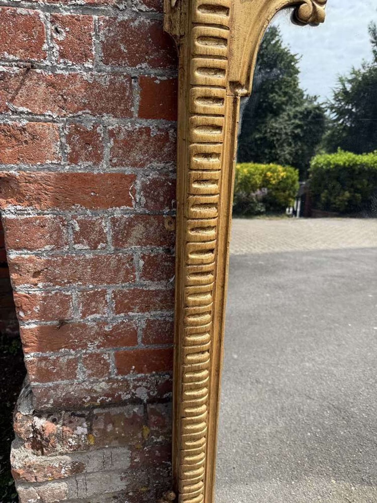 A Stunning Large Antique English 19th C Gilt Ribbed Framed Overmantle Mirror. photo for sale