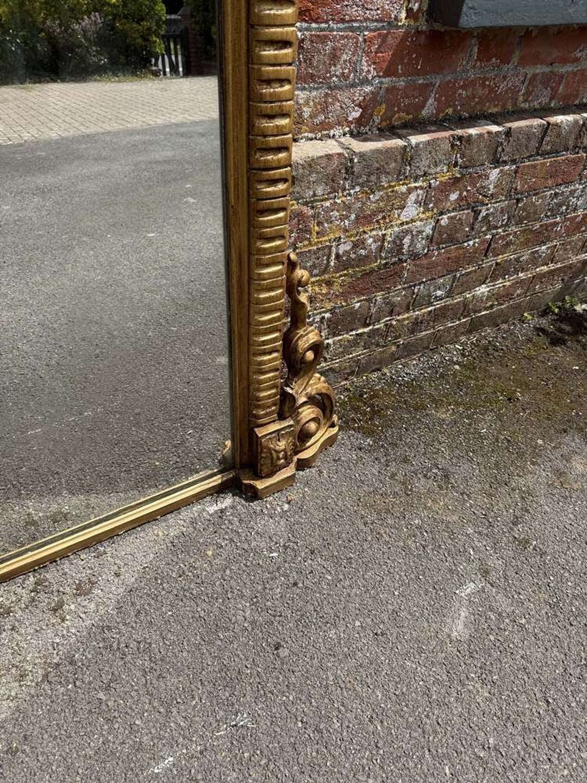 A Stunning Large Antique English 19th C Gilt Ribbed Framed Overmantle Mirror. photo Home Decor