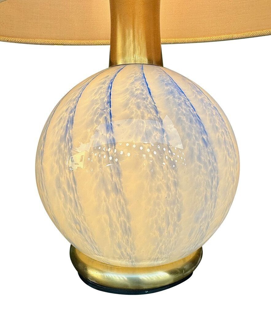 photo for sale A Lovely Pair Of 1960s Blue Murano Glass And Brass Lamps By La Murrina