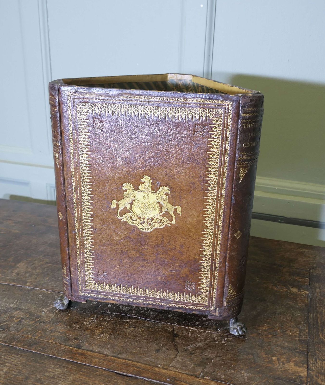 Unusual Library Waste Paper Basket Made From Leather Bound Books photo vinterior