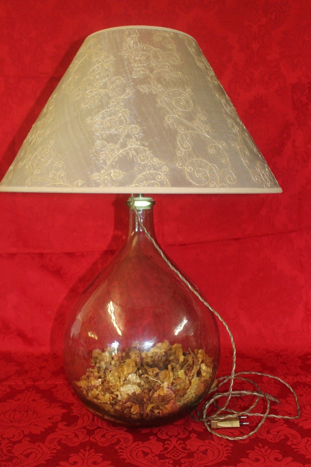 French Unique Large Glass Round Shape Lamp With Cream Shade 60 X 47cm Desk Table photo 77.0