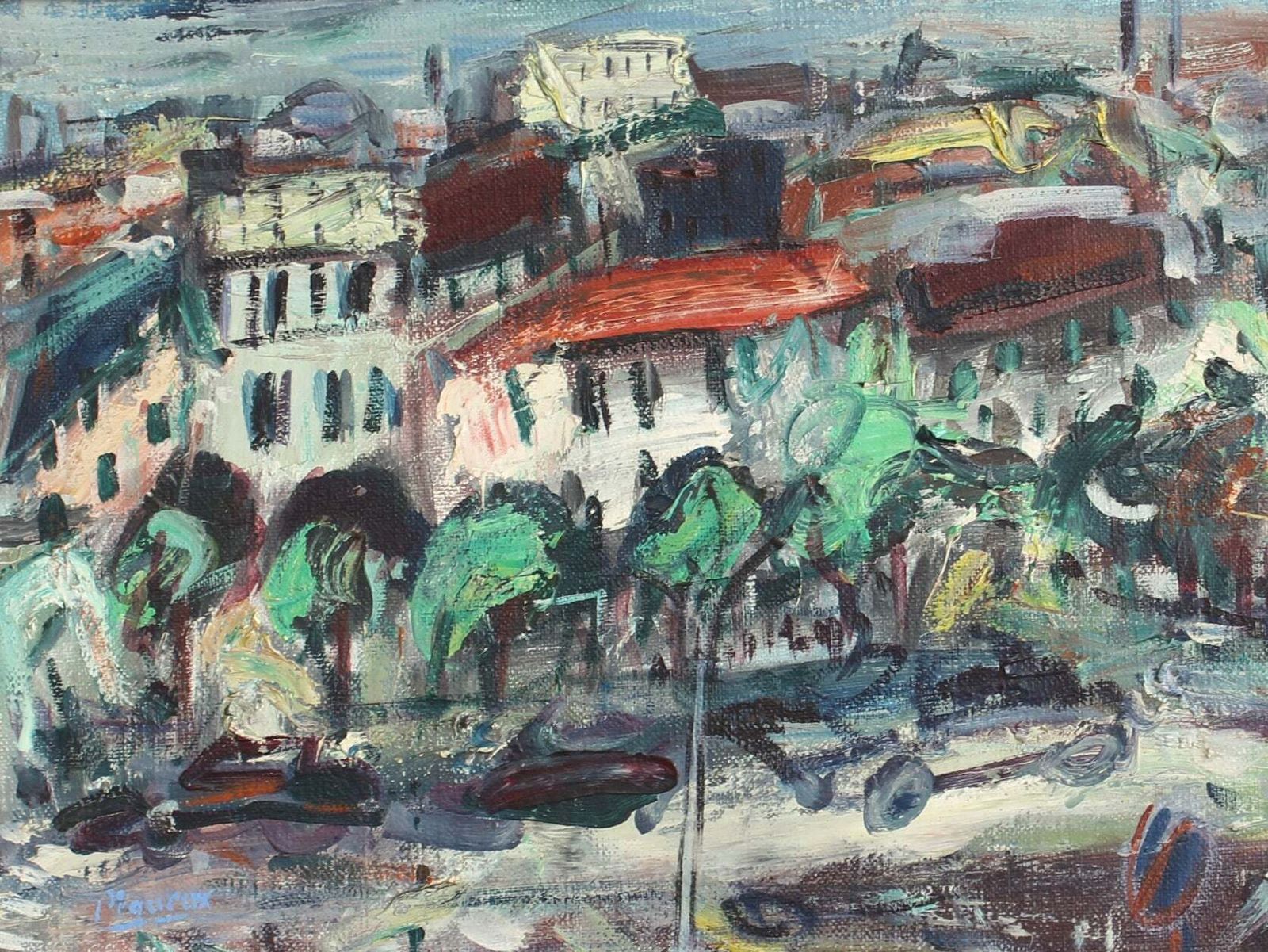 'View Over The City Of Red Roofs' By Guy Le Péqueux (Circa 1960s) photo furniture