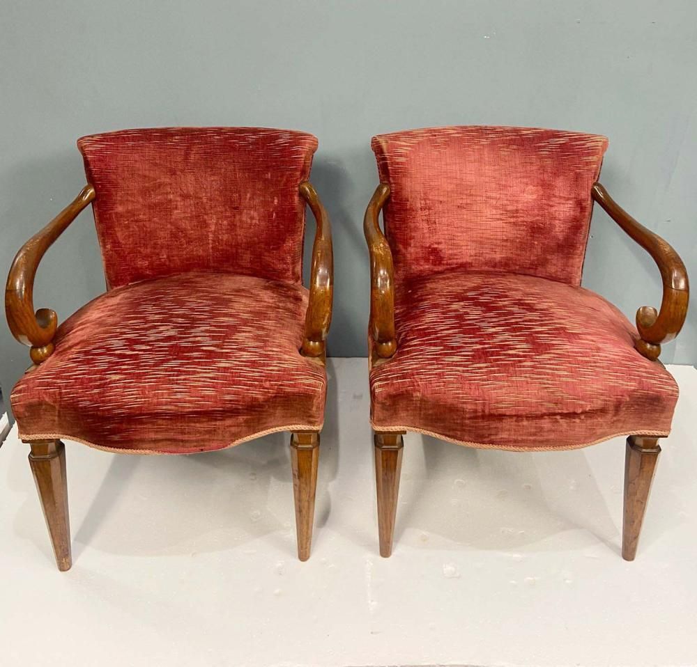 Pair Regency Revival Arm Chairs Mahogany