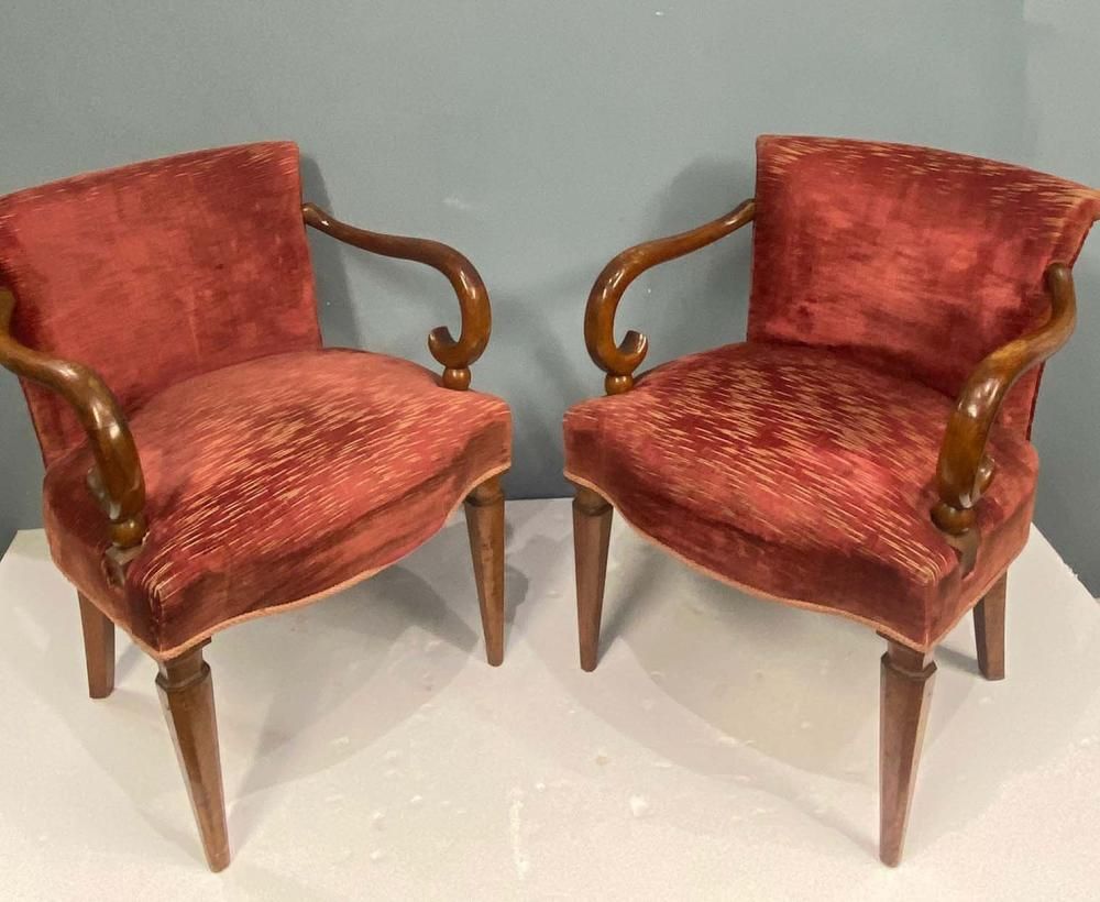 Pair Regency Revival Arm Chairs Mahogany photo buy