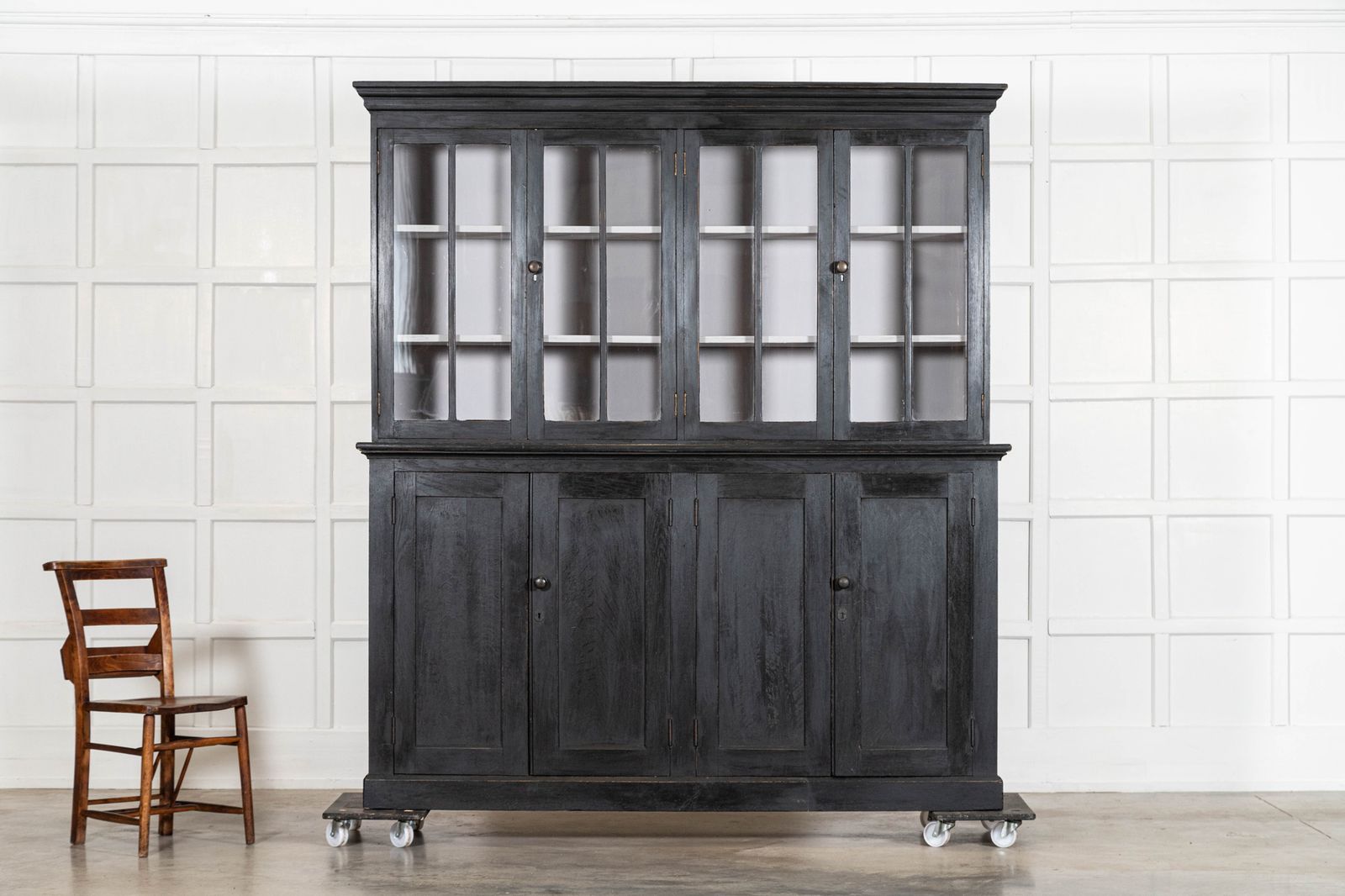 Large 19thc English Ebonised Oak Glazed Cabinet