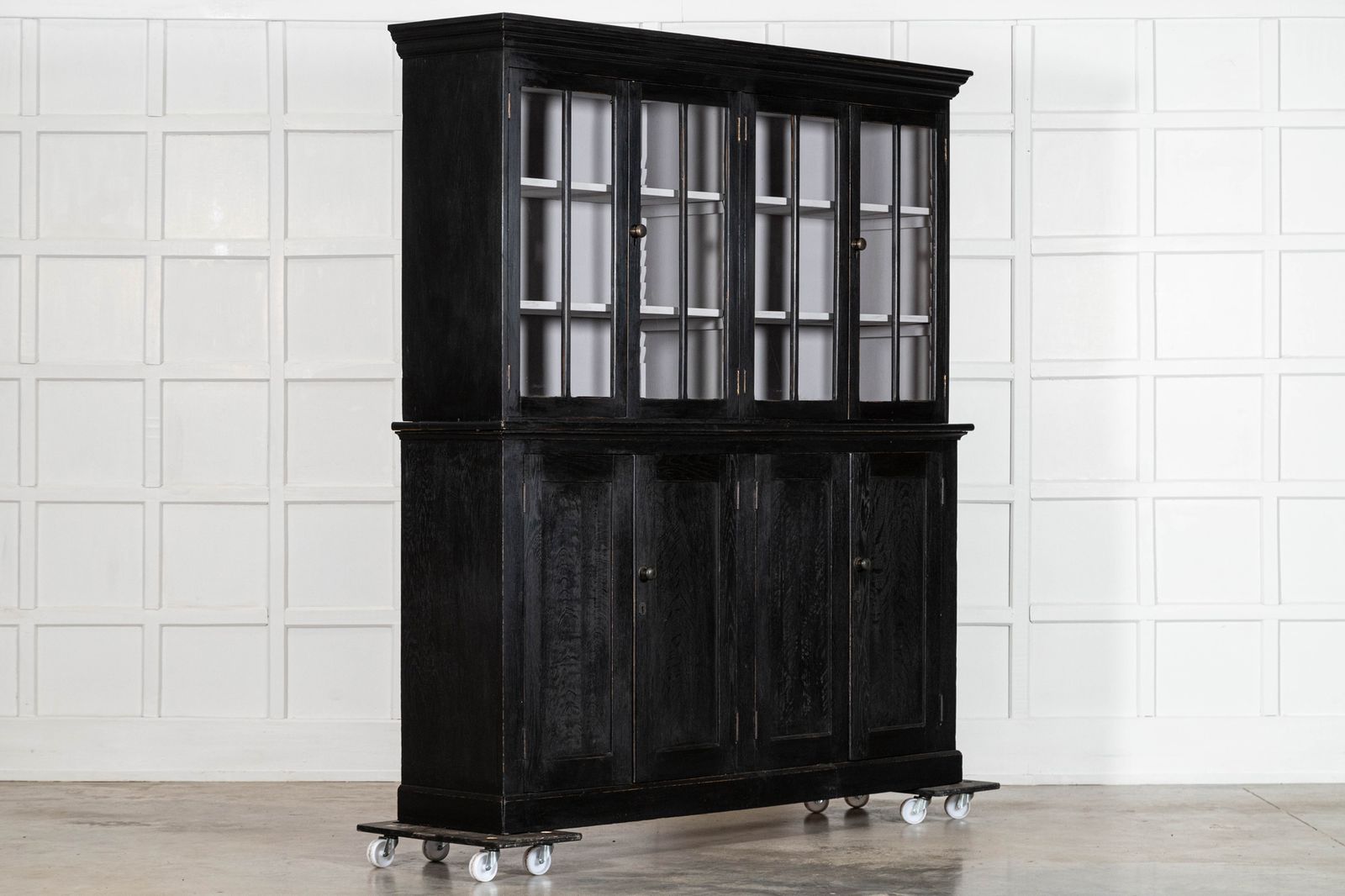 Large 19thc English Ebonised Oak Glazed Cabinet photo Furniture