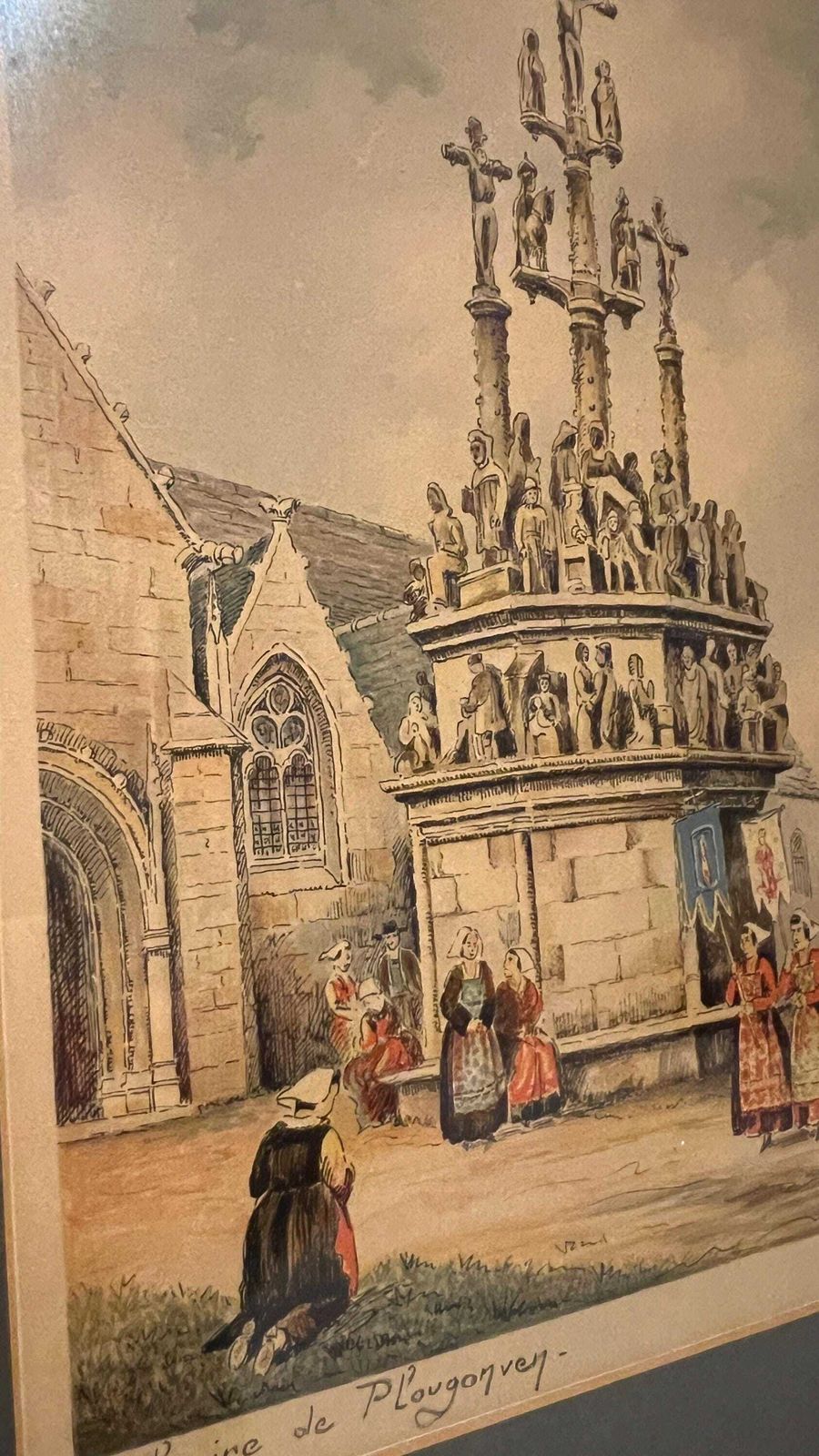 1930s French Lithograph “Calvaire De Plougonnec” By Baugé – Brittany Religious Procession Scene photo 99.0