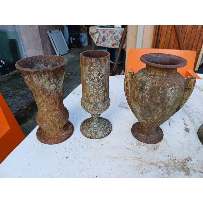 Set Of 3 Cast Iron Vases 1900 From Charleville   Mézières