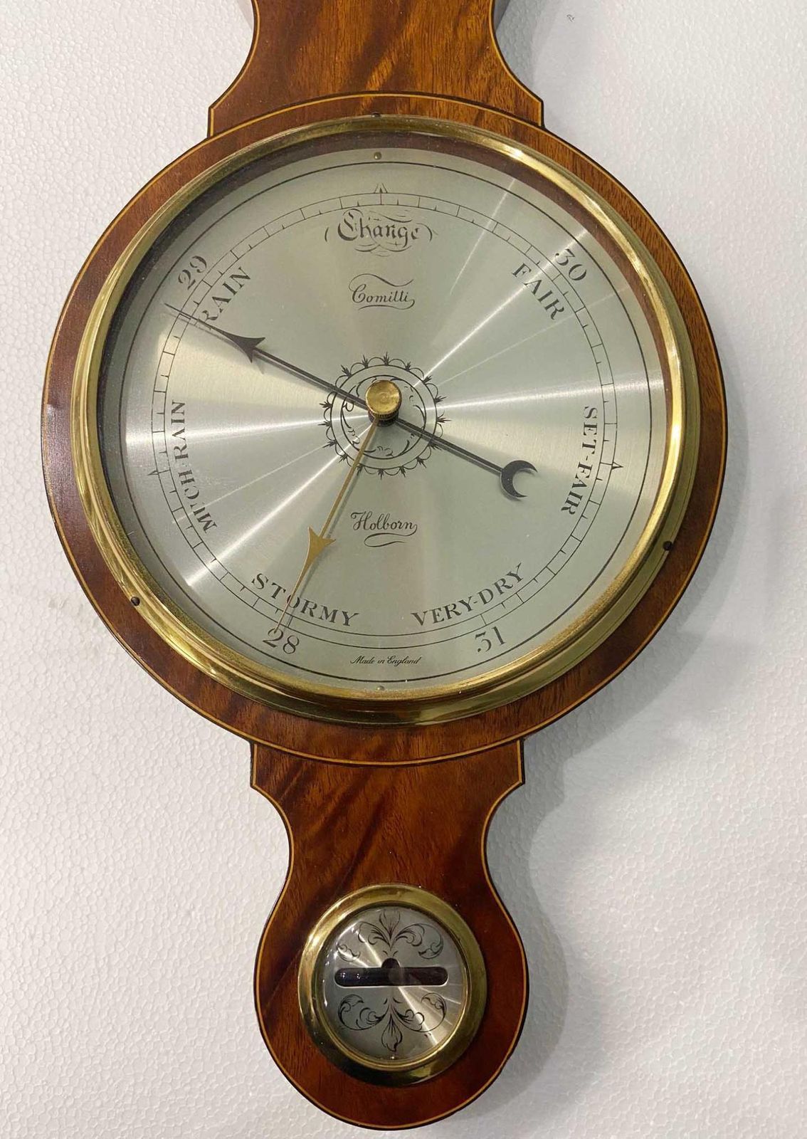 700.0 Georgian Revival Barometer Mahogany Mercury Thermometer photo