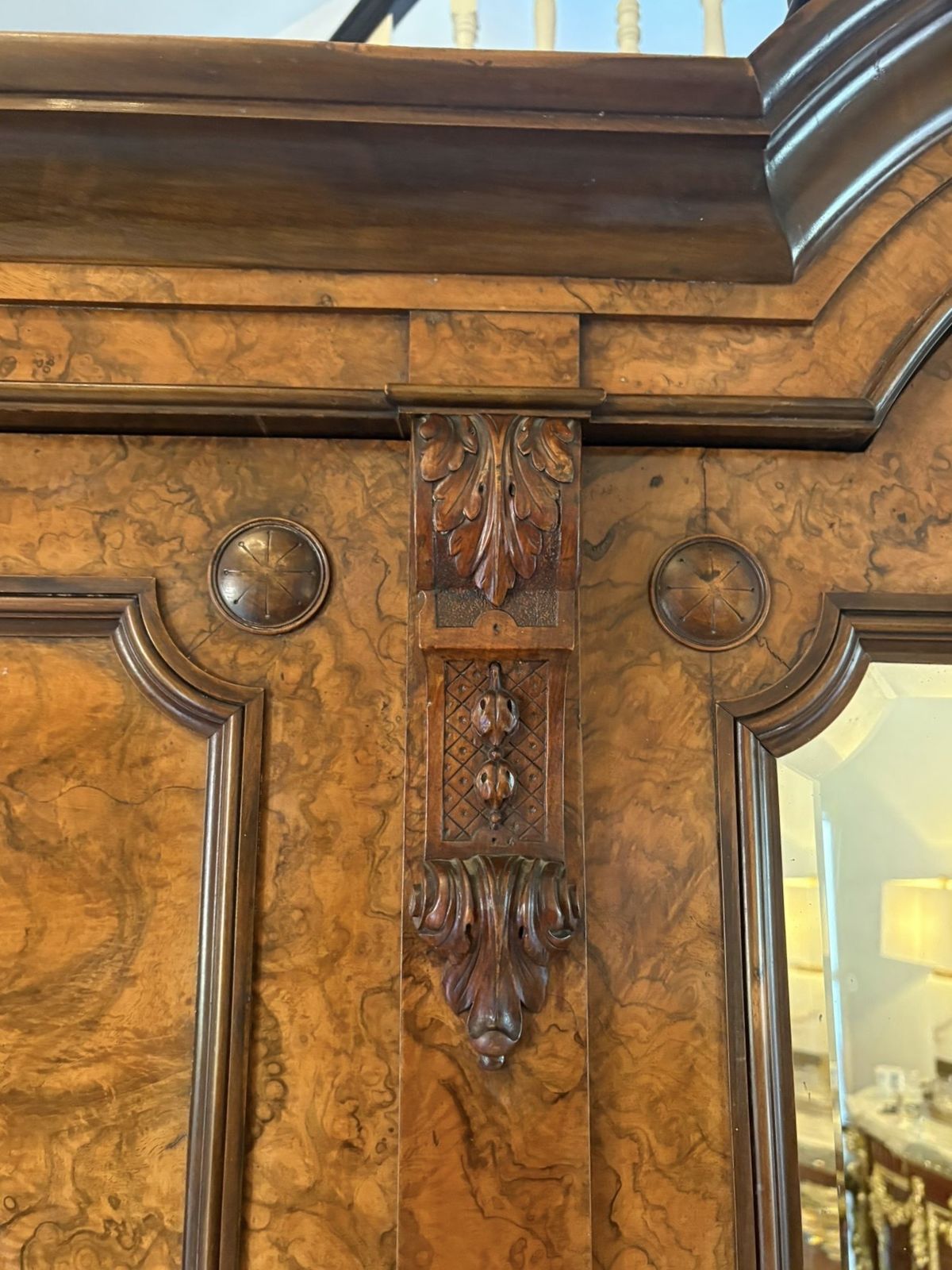 photo for sale Outstanding Quality Large Antique 19th Century Unusual Carved Burr Walnut Wardrobe
