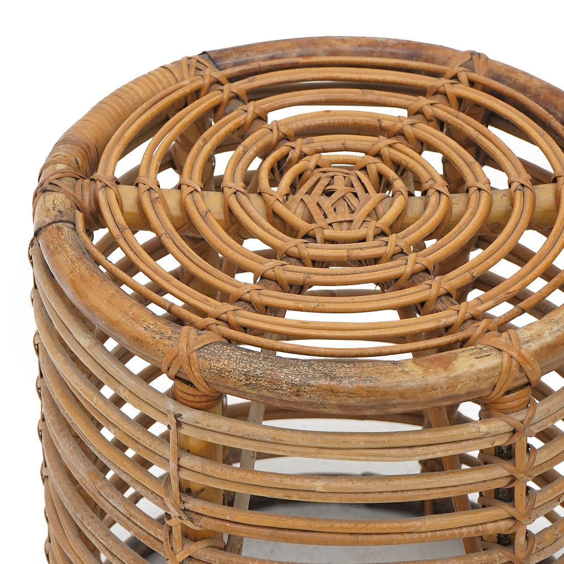 photo for sale Cylindrical Pouf In Curved Rattan By Castano, 1960s