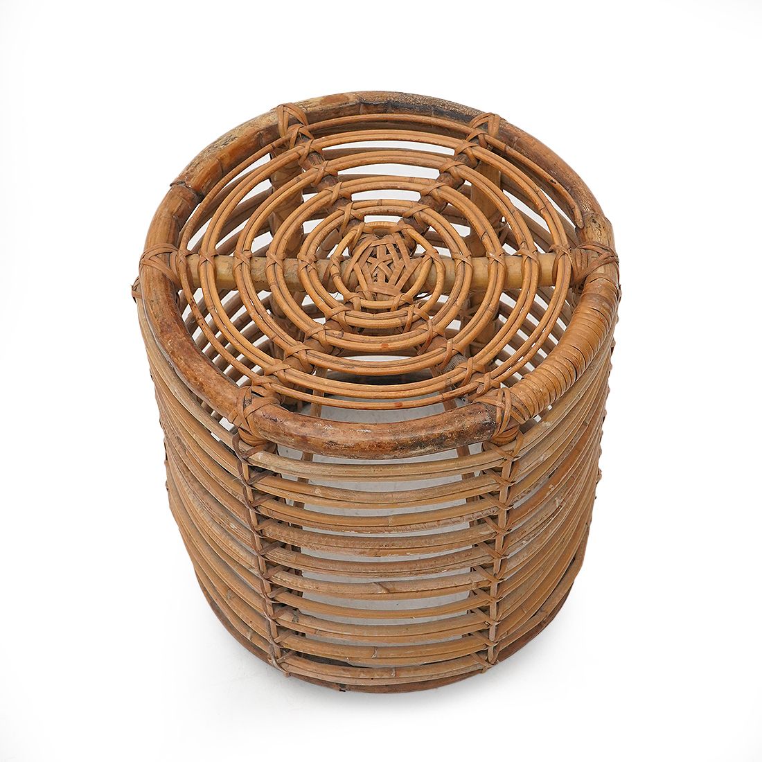 Cylindrical Pouf In Curved Rattan By Castano, 1960s photo Furniture
