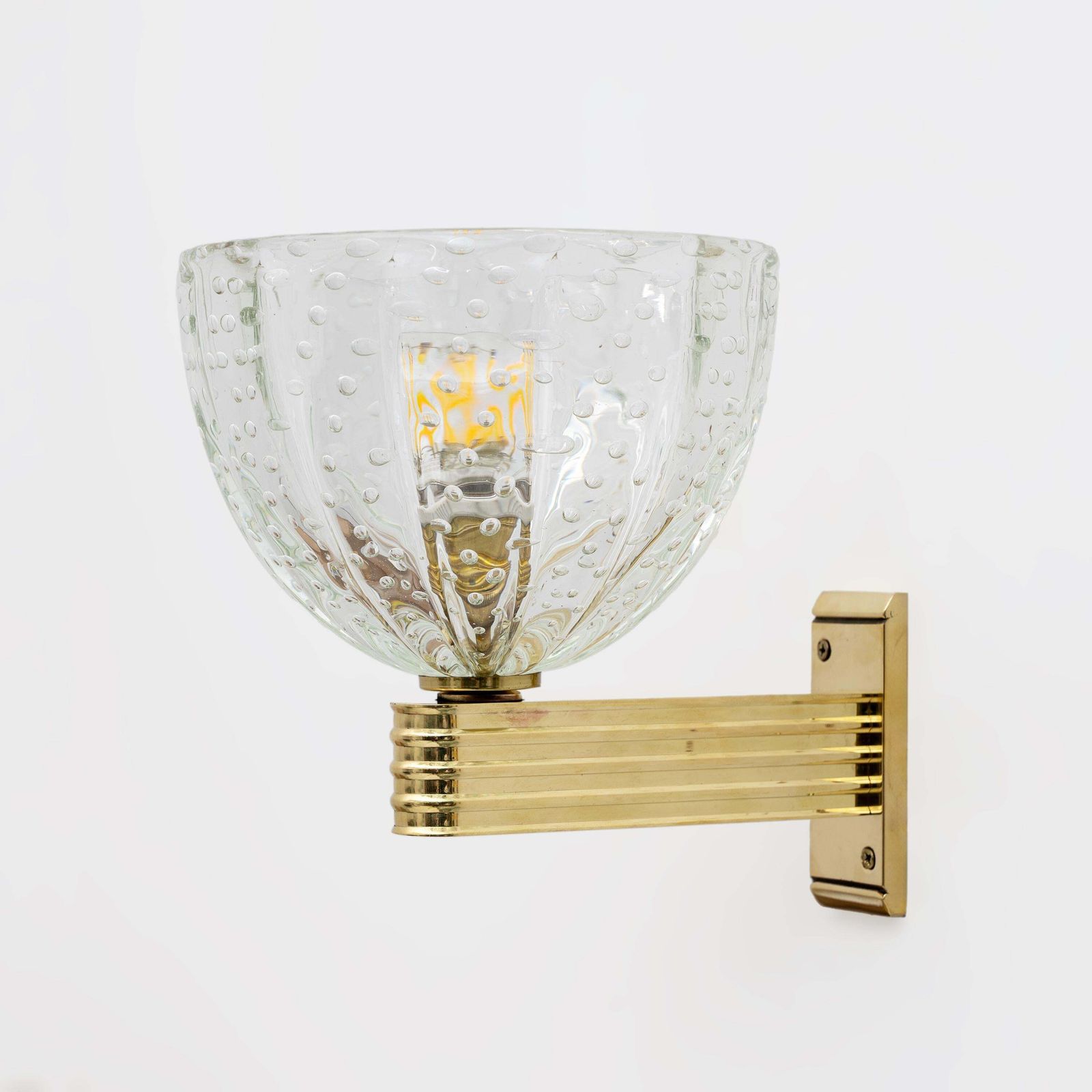 Attributed To Seguso Art Dèco Brass And "Pelugoso" Murano Glass Sconces, Pair photo buy