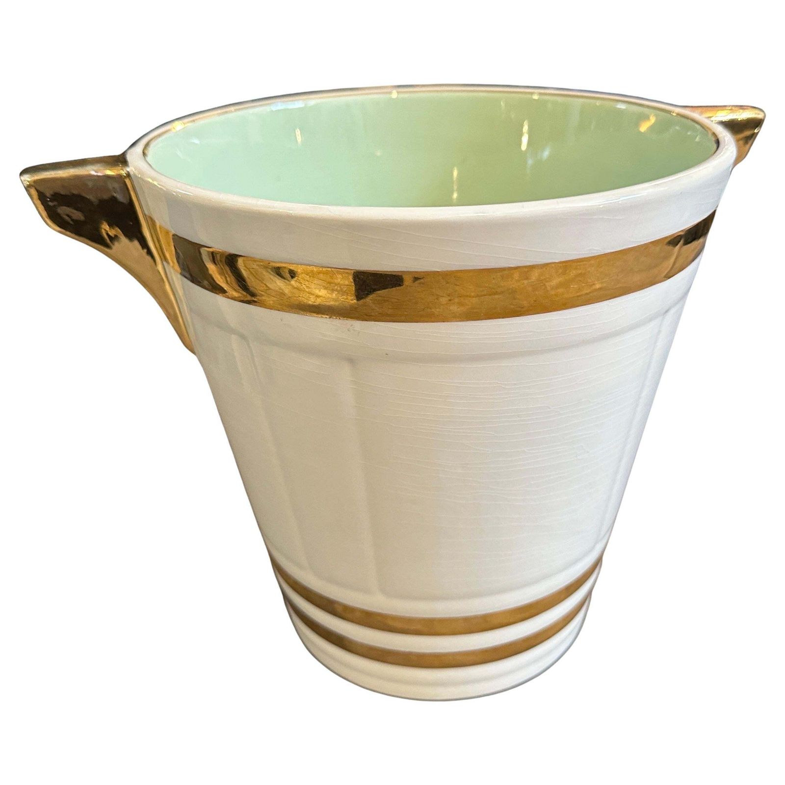 1930s Art Deco White And Gold Ceramic French Champagne Cooler By Sarreguemines photo furniture