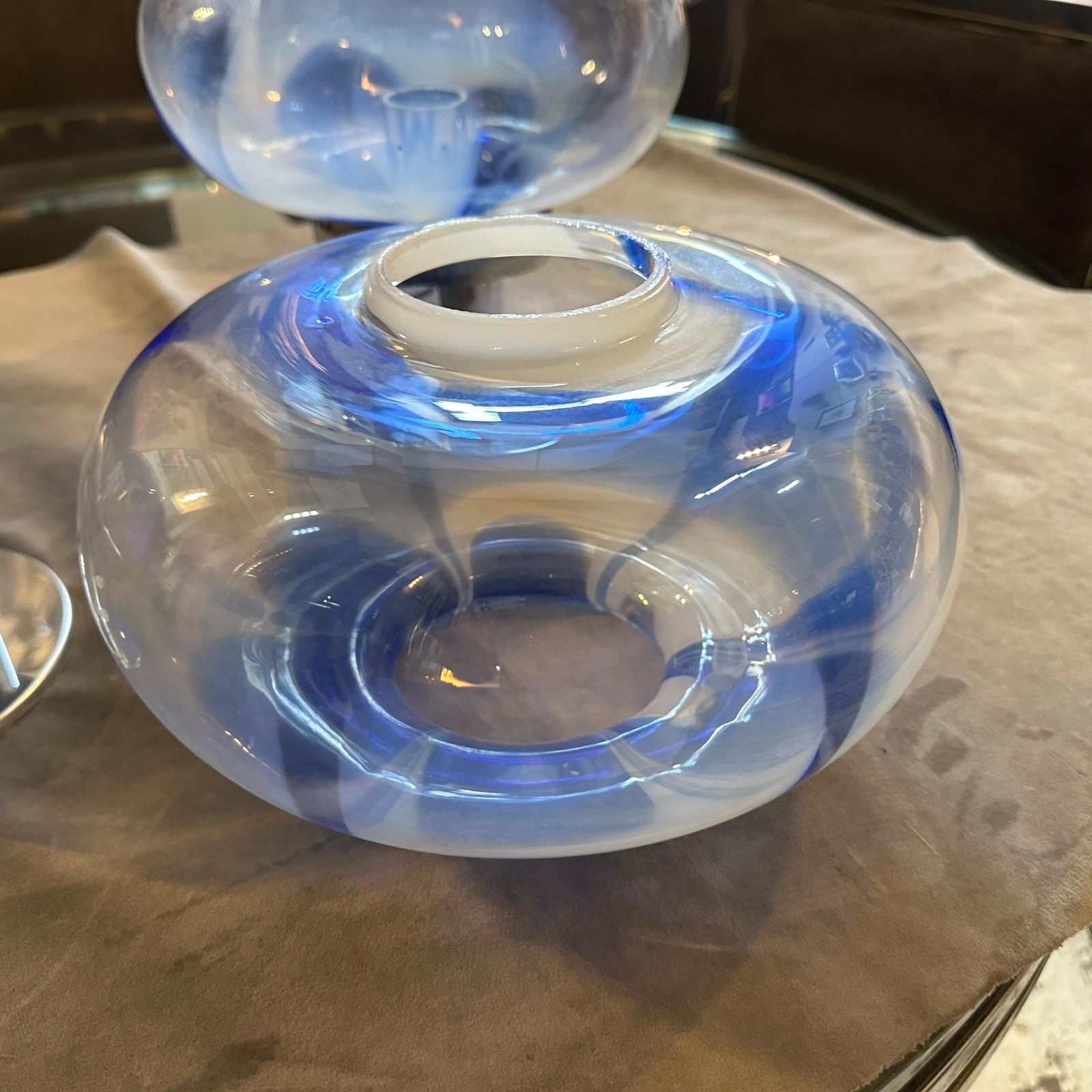 photo vinterior Two 1970s Space Age Murano Glass And Steel Table Lamps By Mazzega