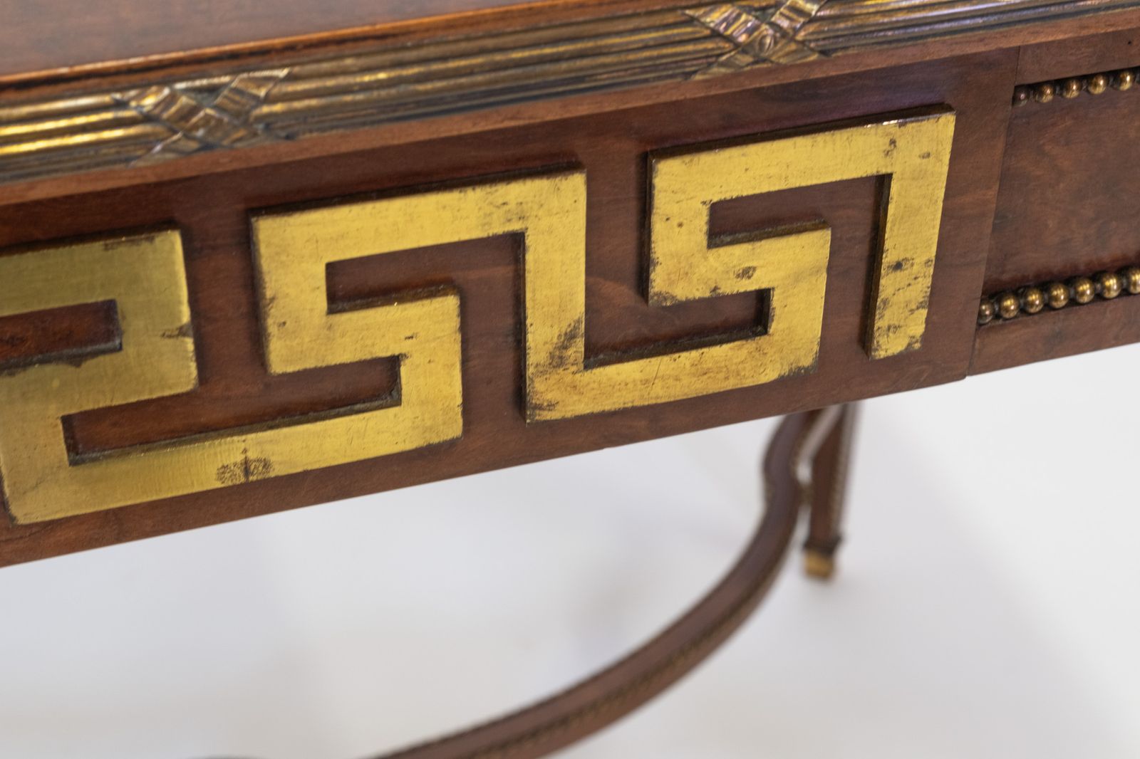 Late 19th Century Plum Pudding & Gilt Centre Side Table Greek Key Louis XVI Revival photo for sale