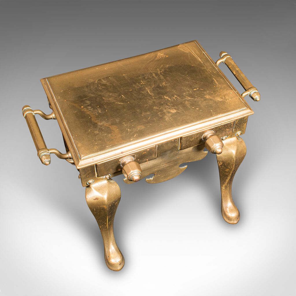 Antique Hearth Footman, English Brass, Fireplace Plate Warmer, Trivet, Victorian photo vinterior