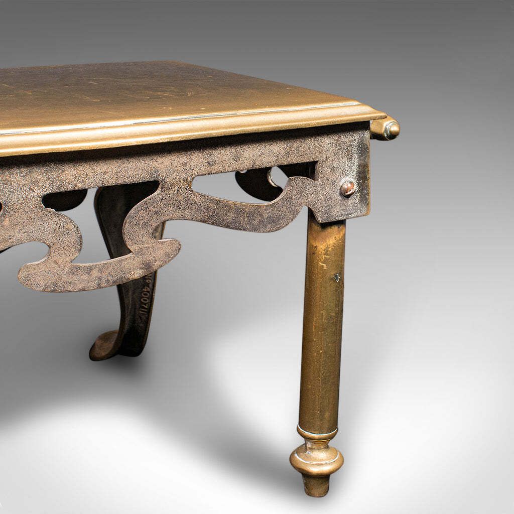 photo furniture Antique Hearth Footman, English Brass, Fireplace Plate Warmer, Trivet, Victorian