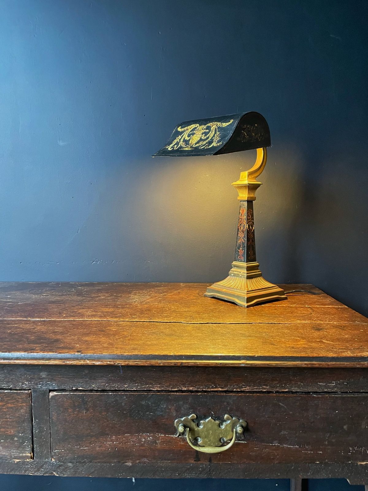 Brass And Tole Bankers Lamp