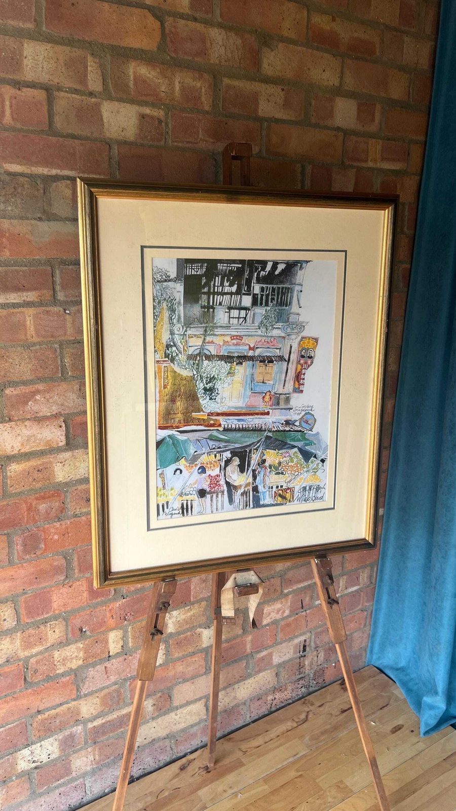 Large Framed Collage Style Fine Art Print Of Colourful Urban Street Market Scene – Glazed And Ready To Hang