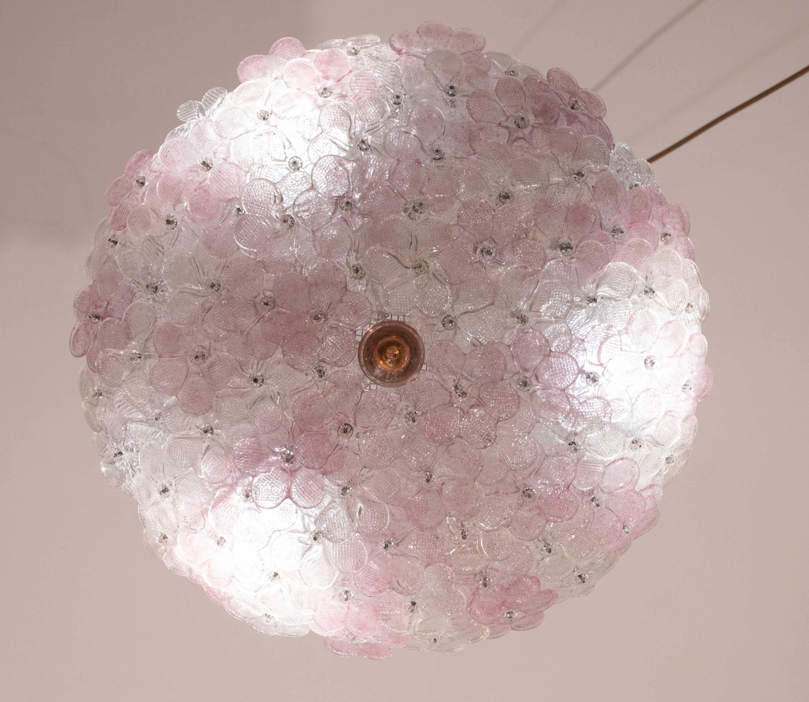 Charming Large Size Murano Ceiling Light Pink Flower By Seguso For Venini, Italy photo furniture