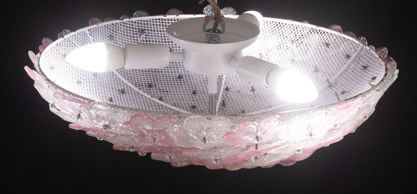 Charming Large Size Murano Ceiling Light Pink Flower By Seguso For Venini, Italy photo vintage