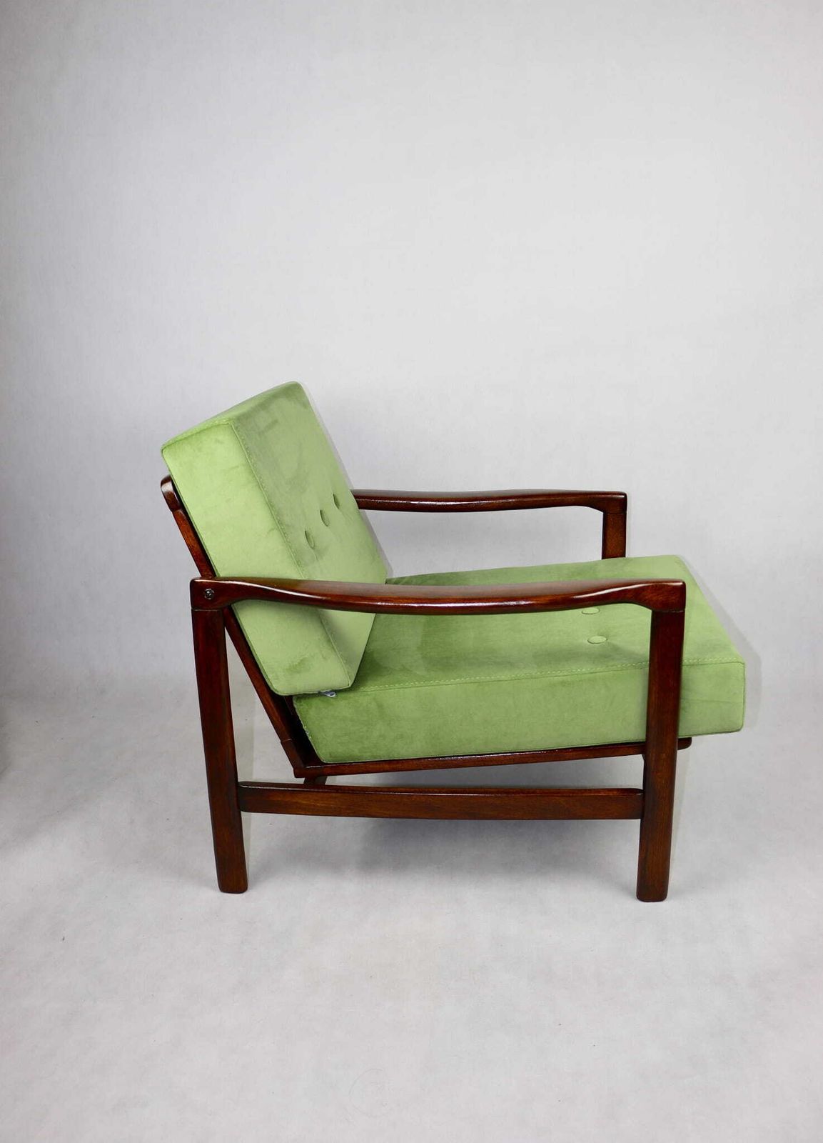 Wooden Armchair Brown Vintage Pea Green Designed By Z. Bączyk   2 Pieces Available photo for sale
