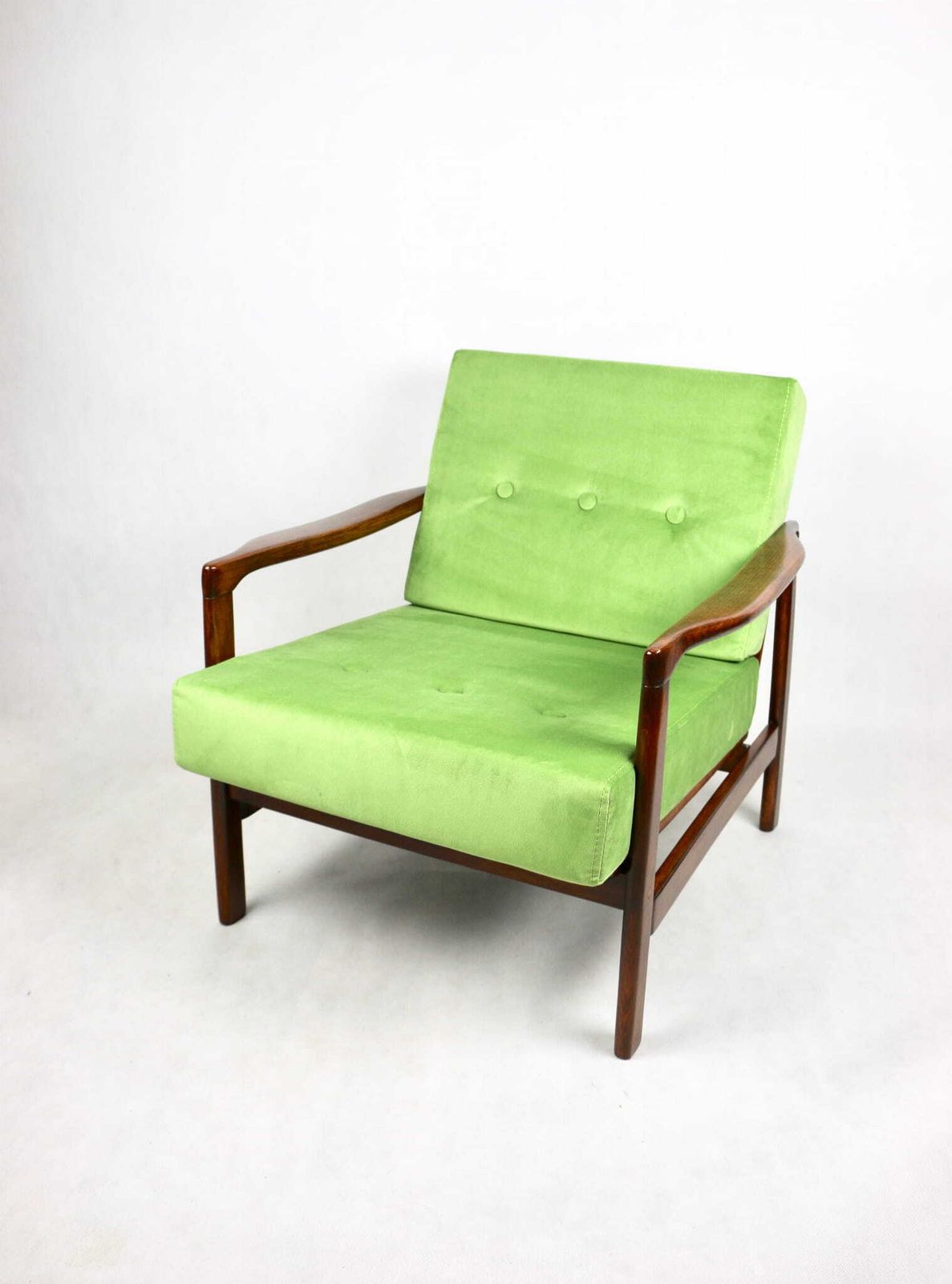 Wooden Armchair Brown Vintage Pea Green Designed By Z. Bączyk   2 Pieces Available photo buy