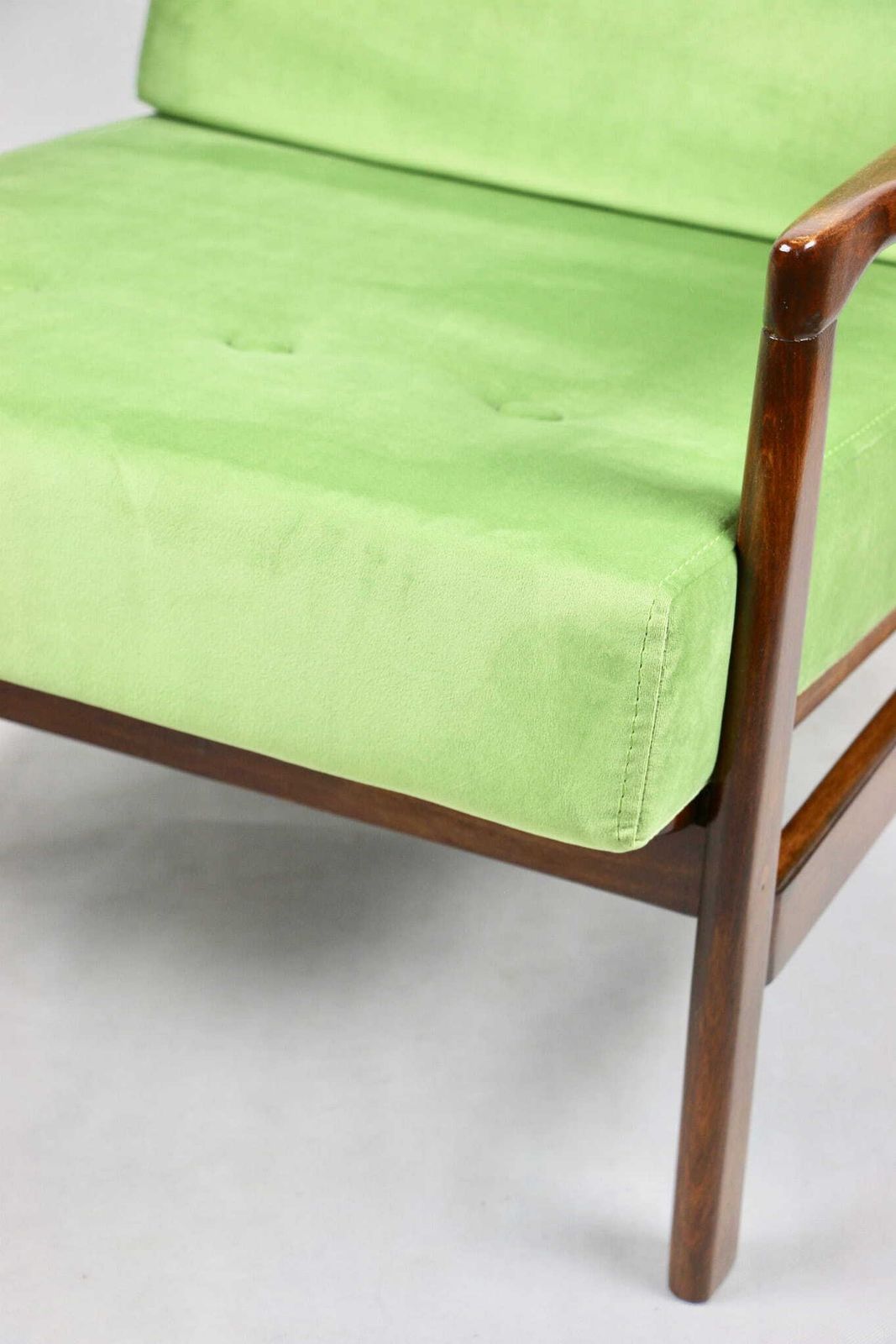 Wooden Armchair Brown Vintage Pea Green Designed By Z. Bączyk   2 Pieces Available photo vintage