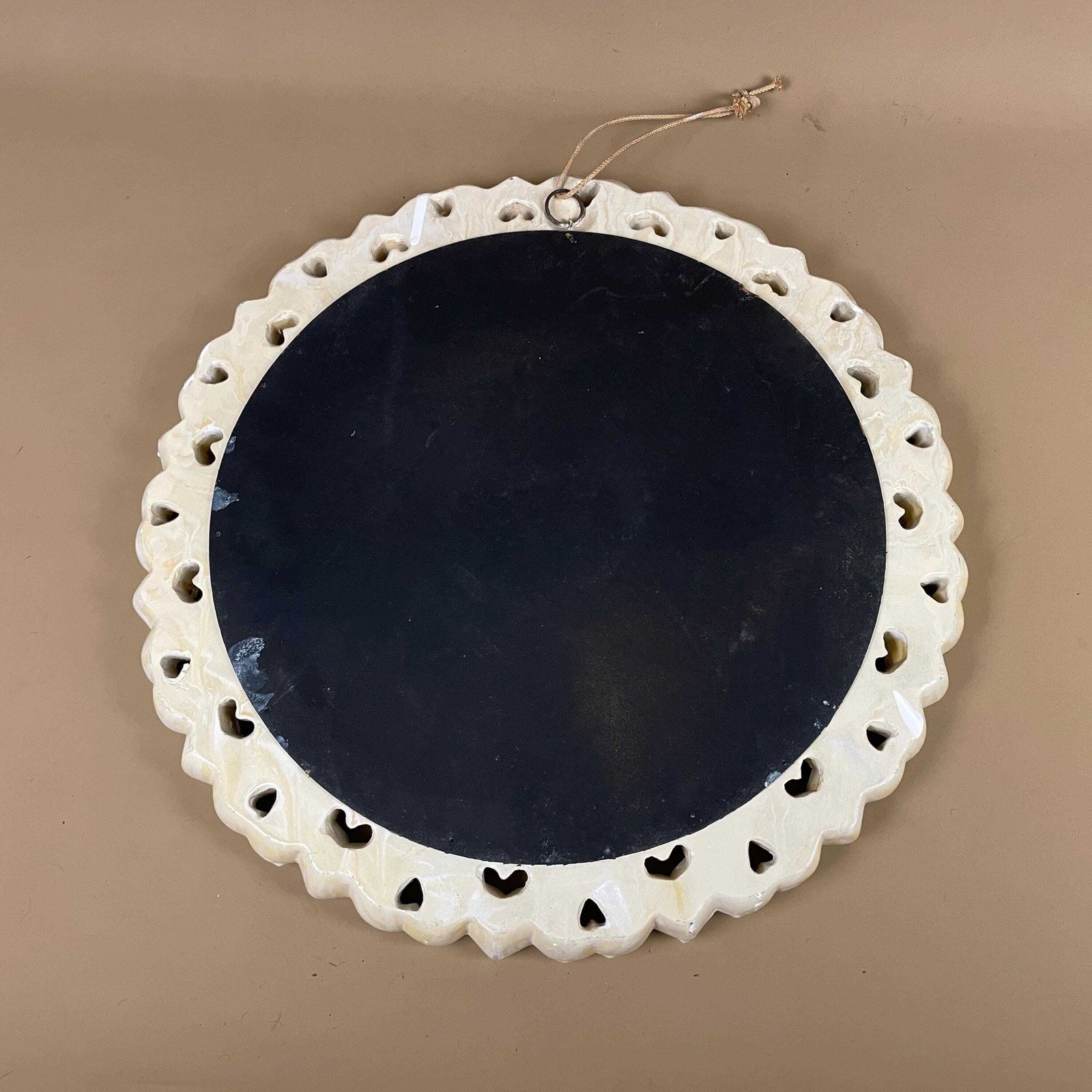 Vintage White Plaster Wall Mirror Medium Round Circle Ornate Detailed Frame Vanity Dressing Room Antique Bedroom Hallway photo buy