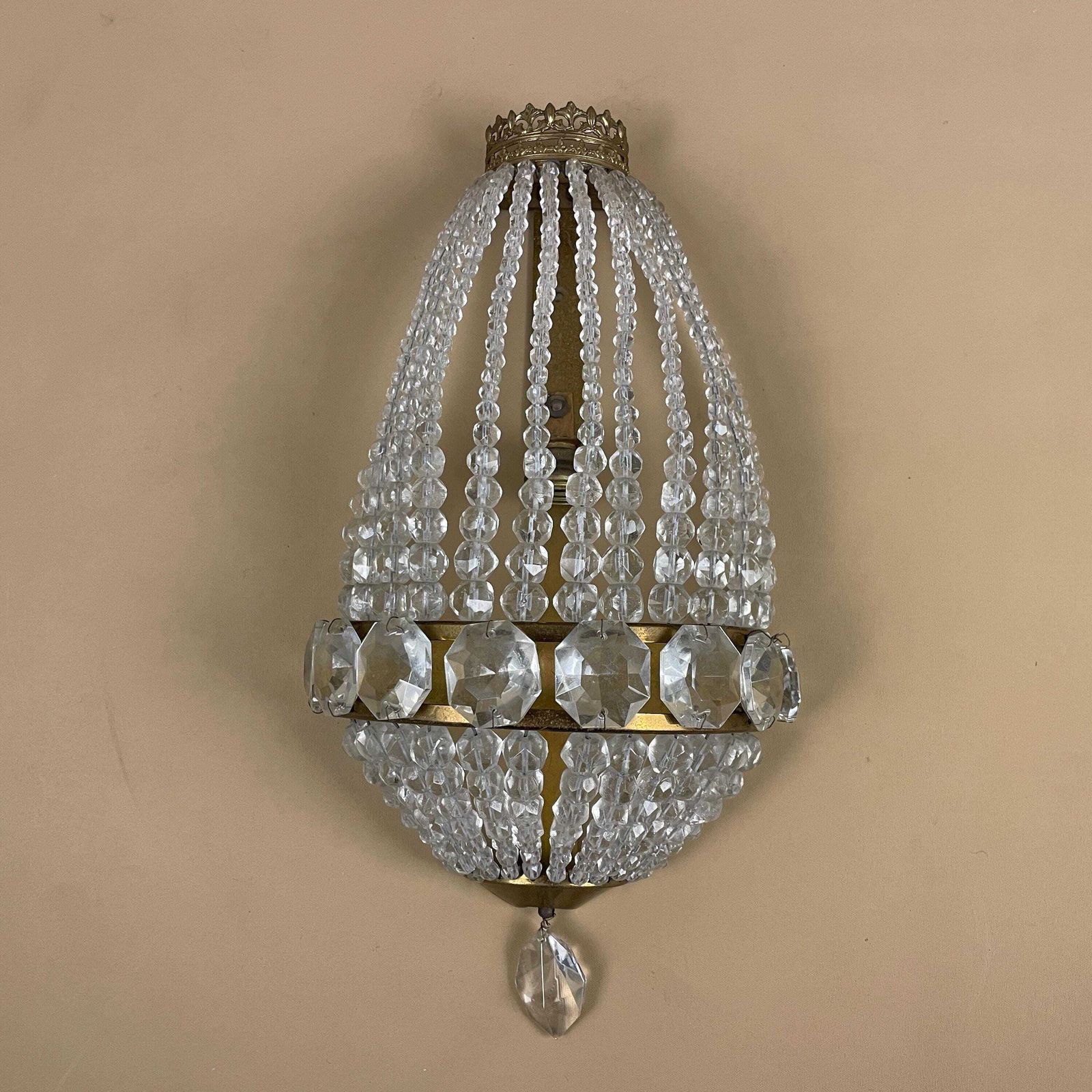 Antique Glass Chandelier Wall Light Lamp French Brass Metal Decorative Vintage