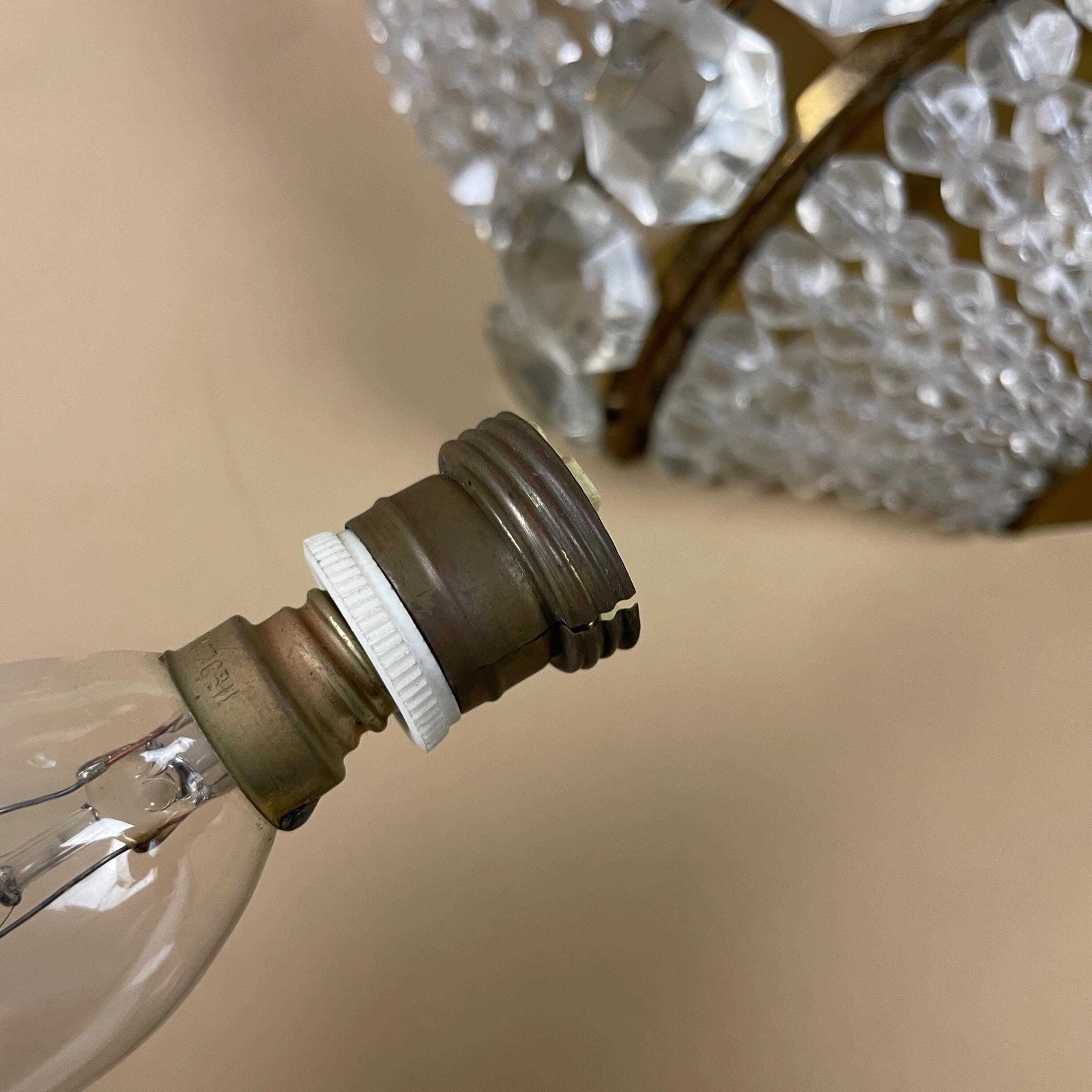 photo for sale Antique Glass Chandelier Wall Light Lamp French Brass Metal Decorative Vintage