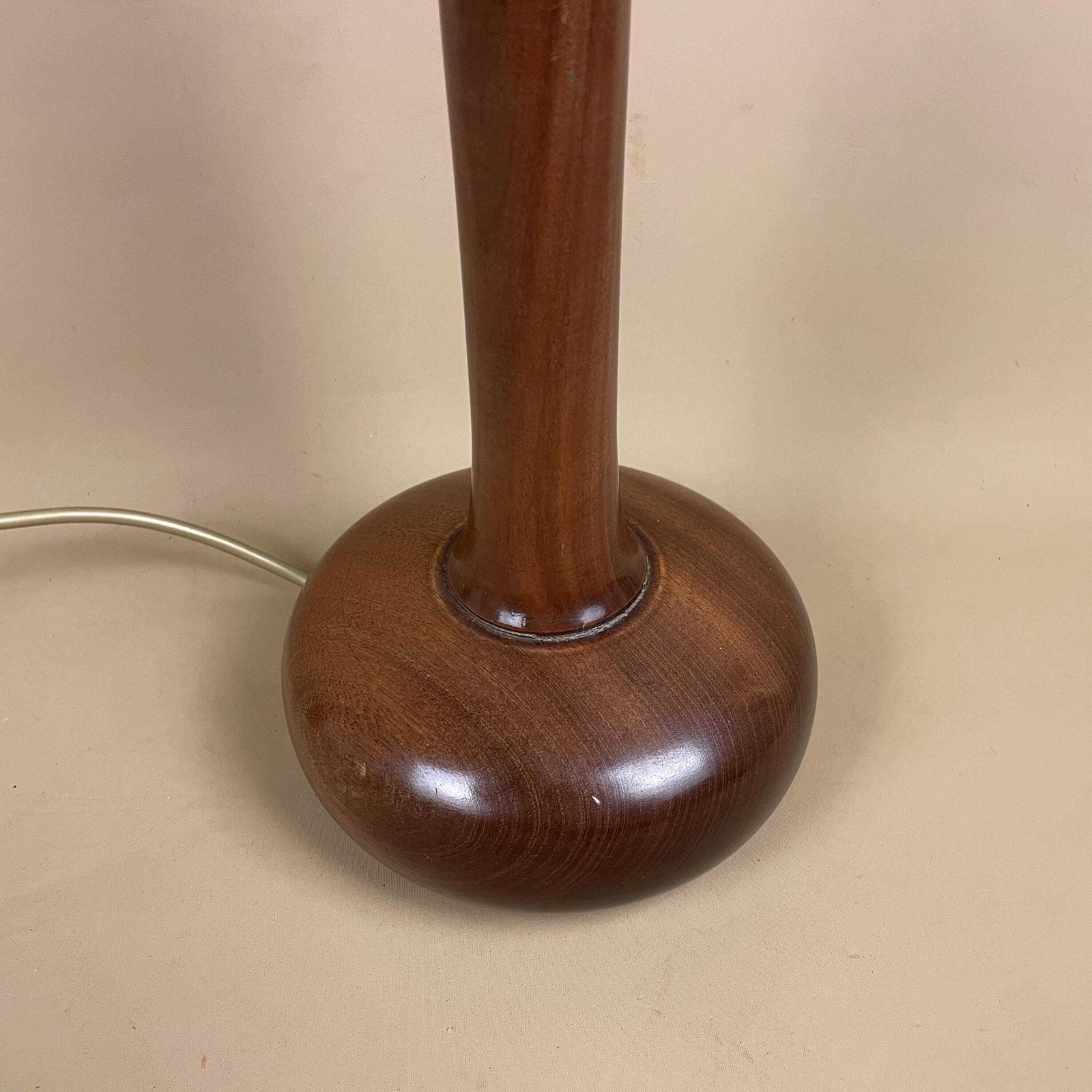Vintage Wood Lamp Smooth Round Wooden Ball Base Bedside Table Antique Dark Brown Elegant Cottage Farmhouse Country Style Medium Tall Column photo for sale