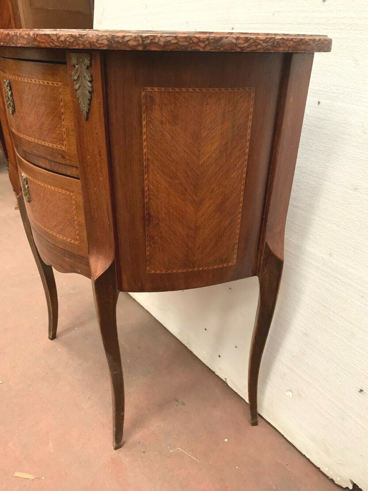 Louis XV Style Half Moon Chest Of Drawers In Marquetry 20th Century photo vinterior