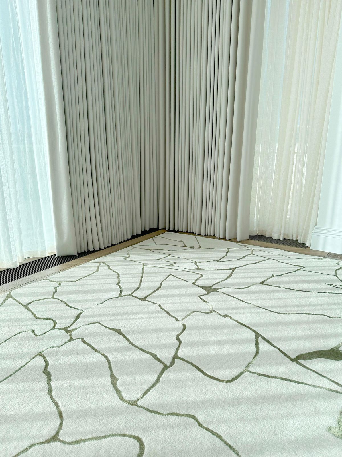 photo for sale Large Cream And Green Wool Silk Rug By Kelly Wearstler, 2016
