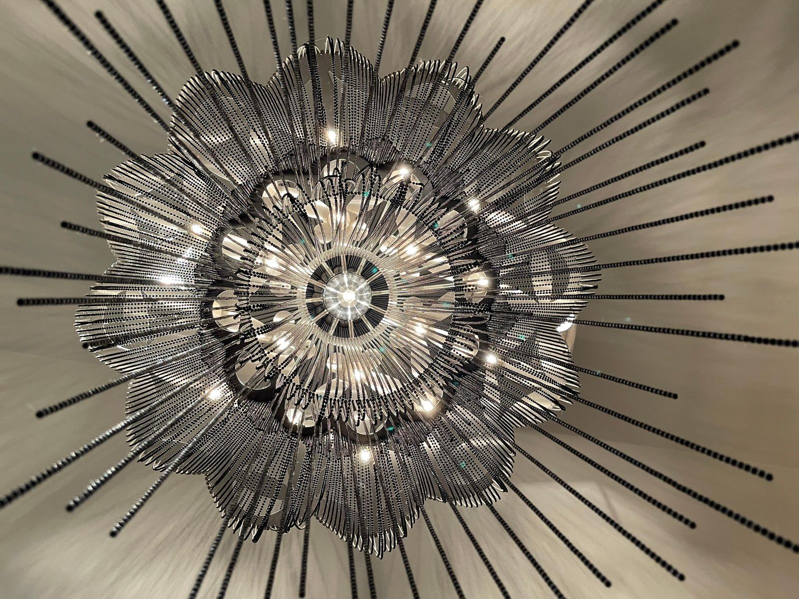 Contemporary Steel And Black Chain 'Flower Of Life' Chandelier By Willowlamp, South Africa photo vinterior
