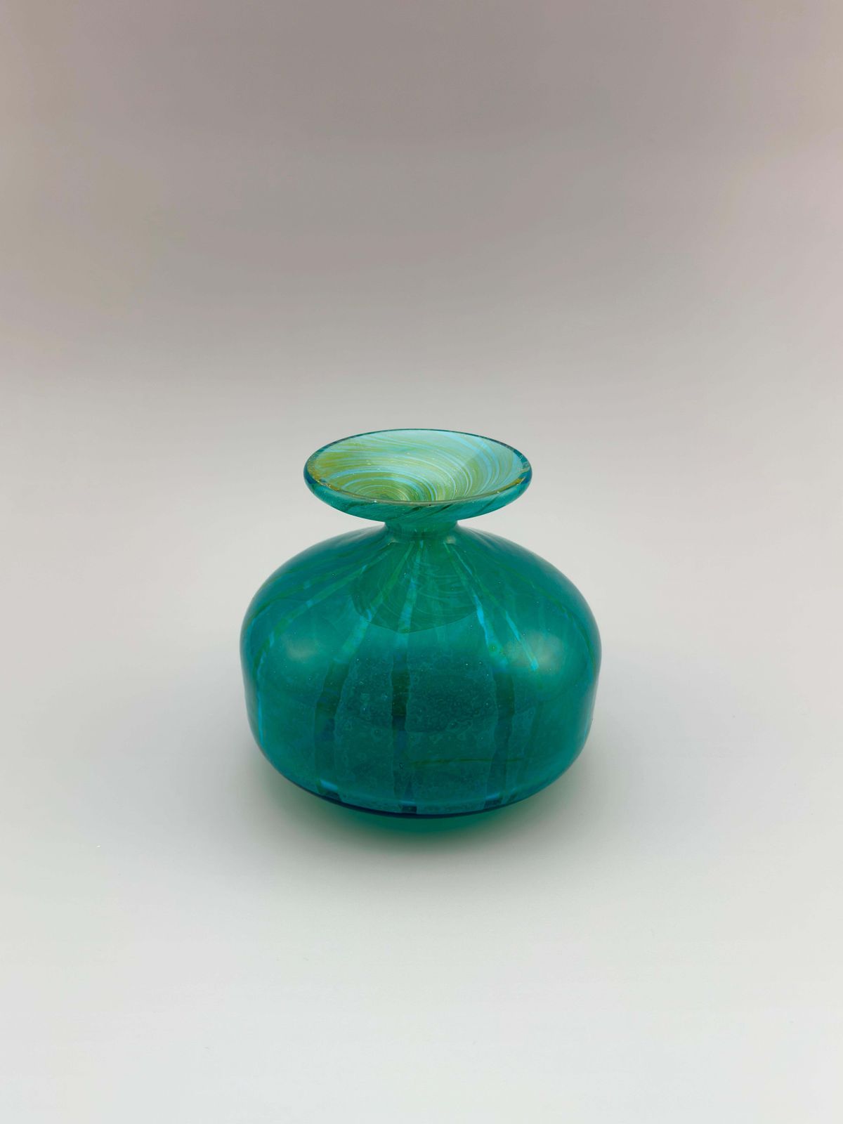 Squat Bottle Vase, Turquoise And Green, Ming Pattern, Mdina Glass, Malta, 1970s photo for sale