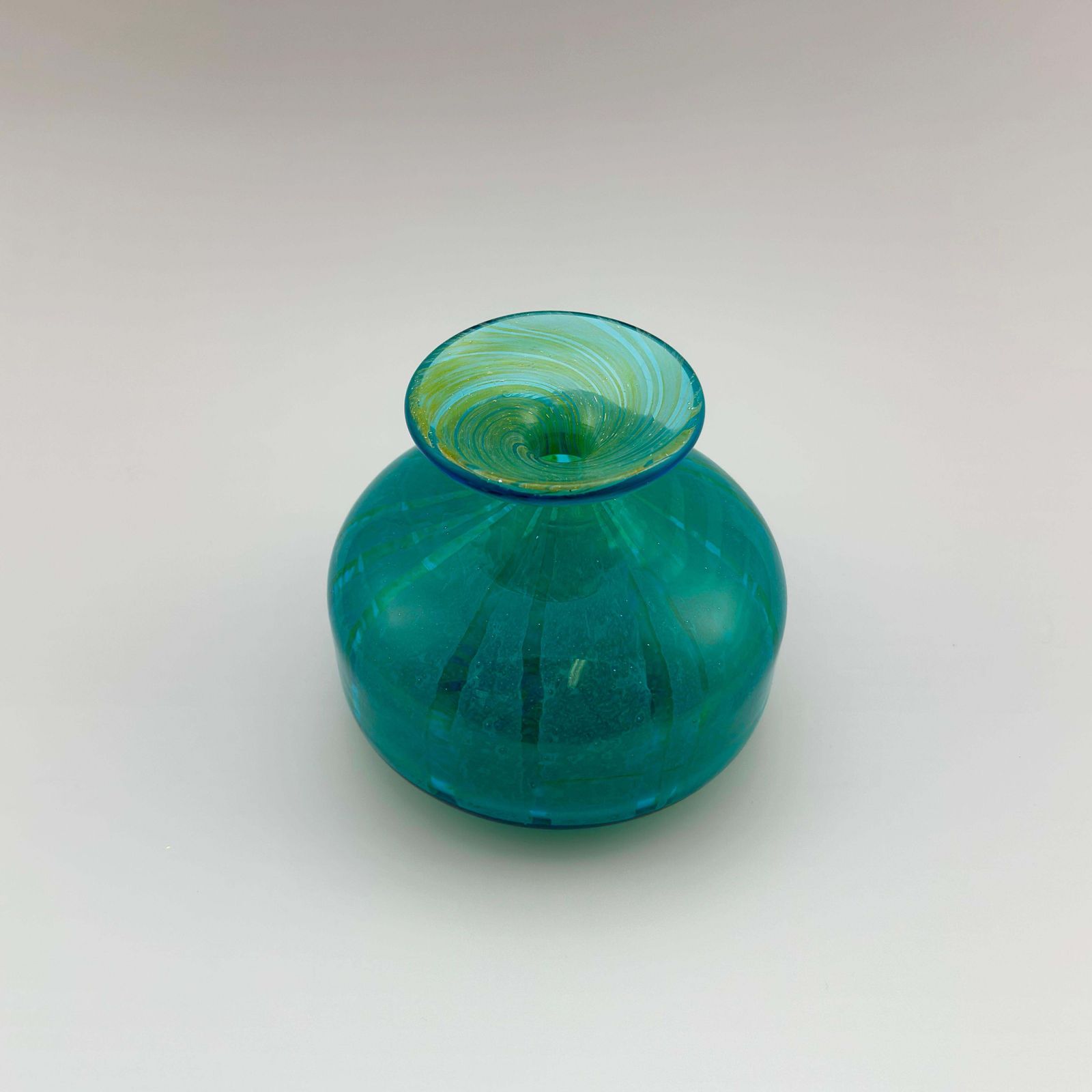 Squat Bottle Vase, Turquoise And Green, Ming Pattern, Mdina Glass, Malta, 1970s photo 230.0